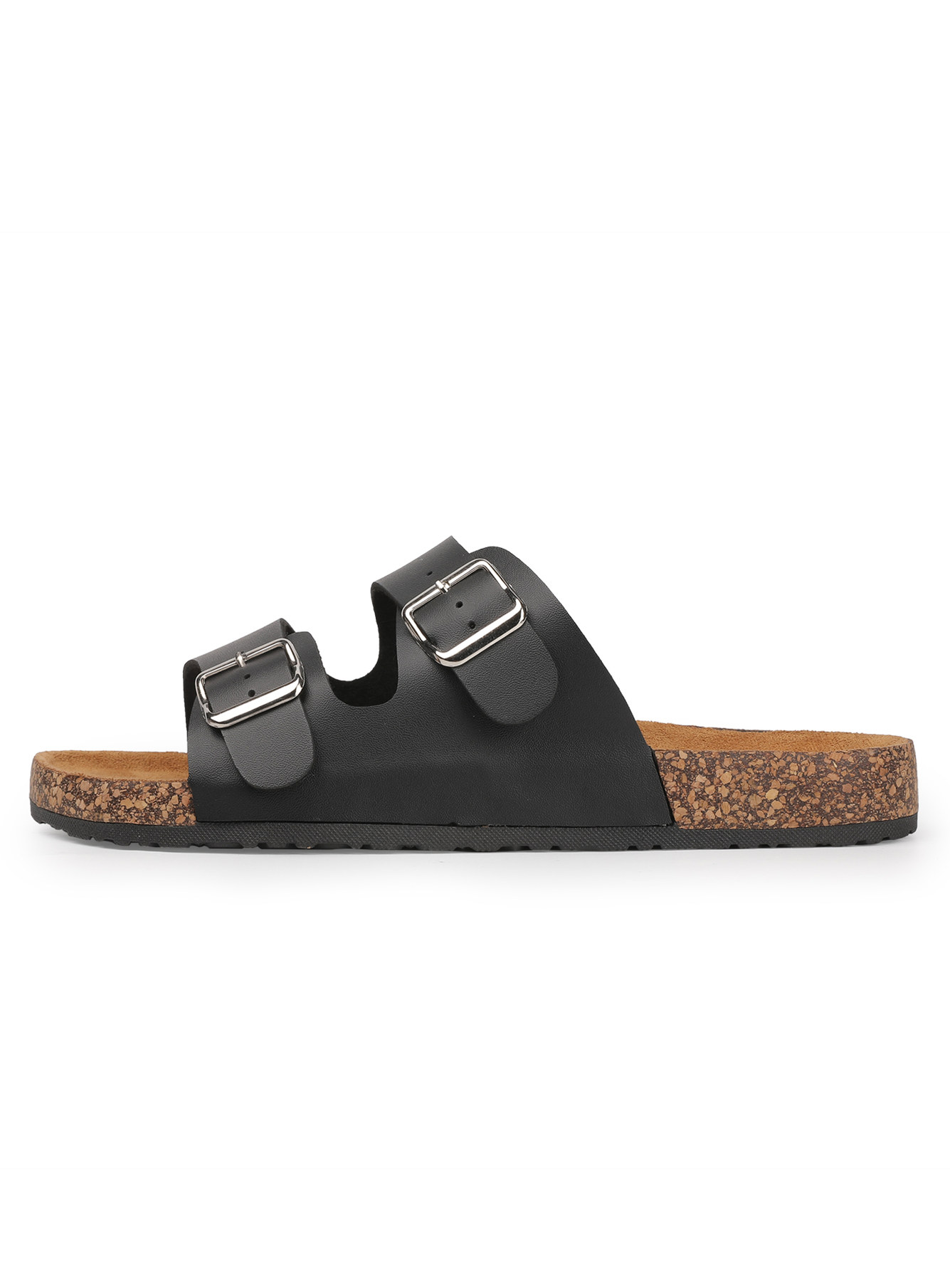 Men Black Dual-Buckle Comfort Slides