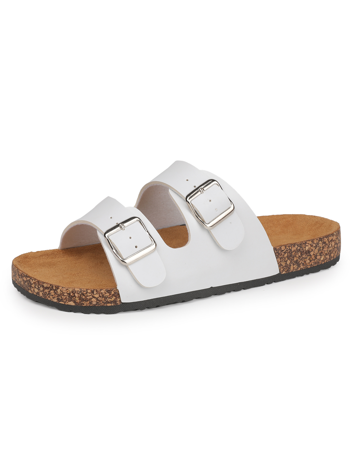 Men White Buckle Slides