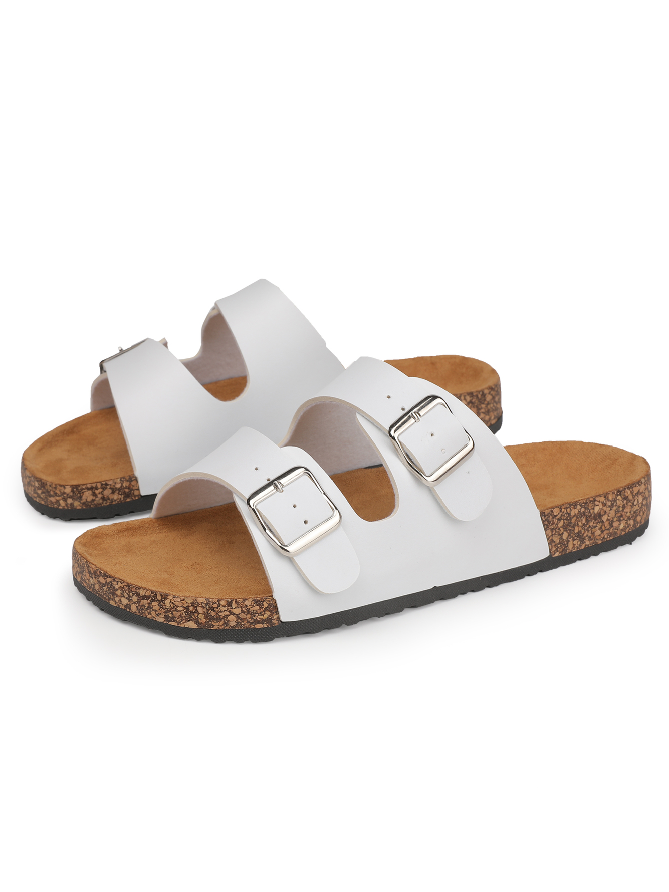 Men White Buckle Slides