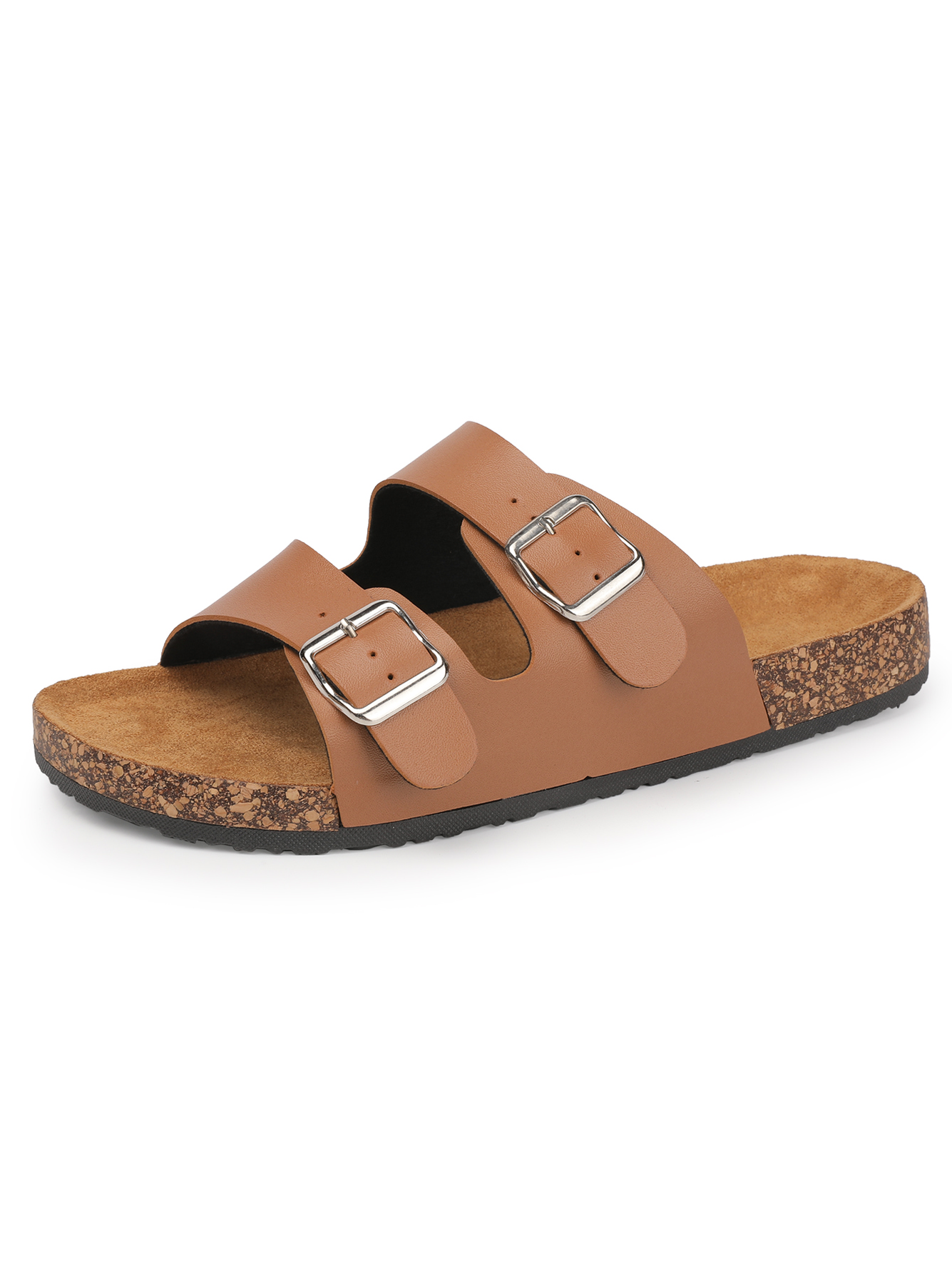 Men Brown Buckle Comfort Slides