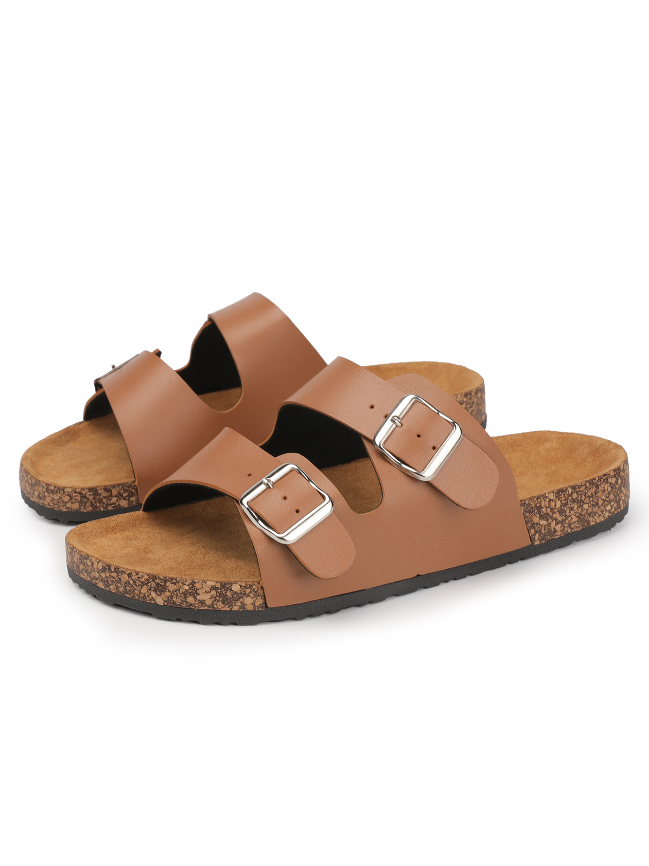 Men Brown Buckle Comfort Slides