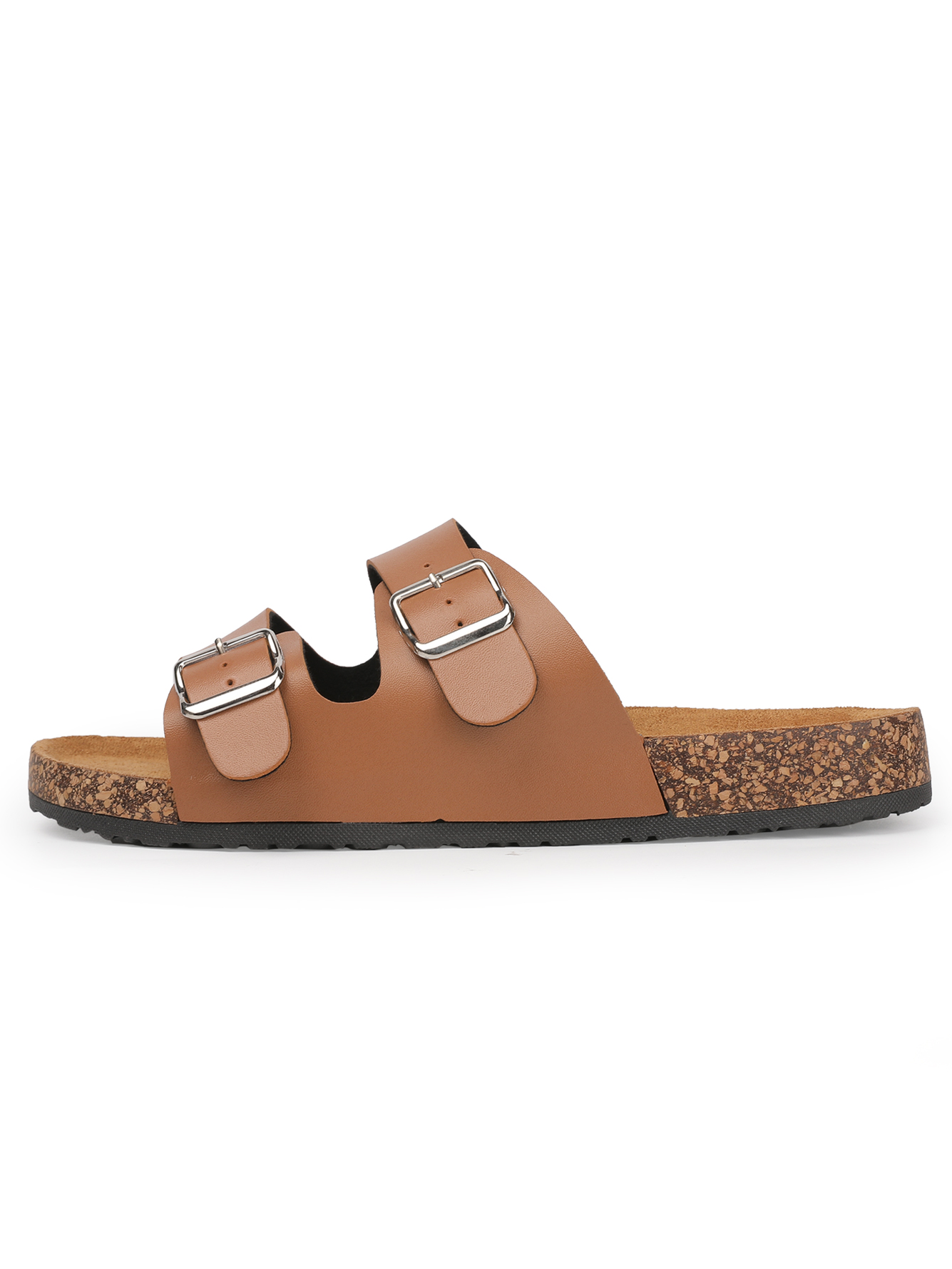 Men Brown Buckle Comfort Slides