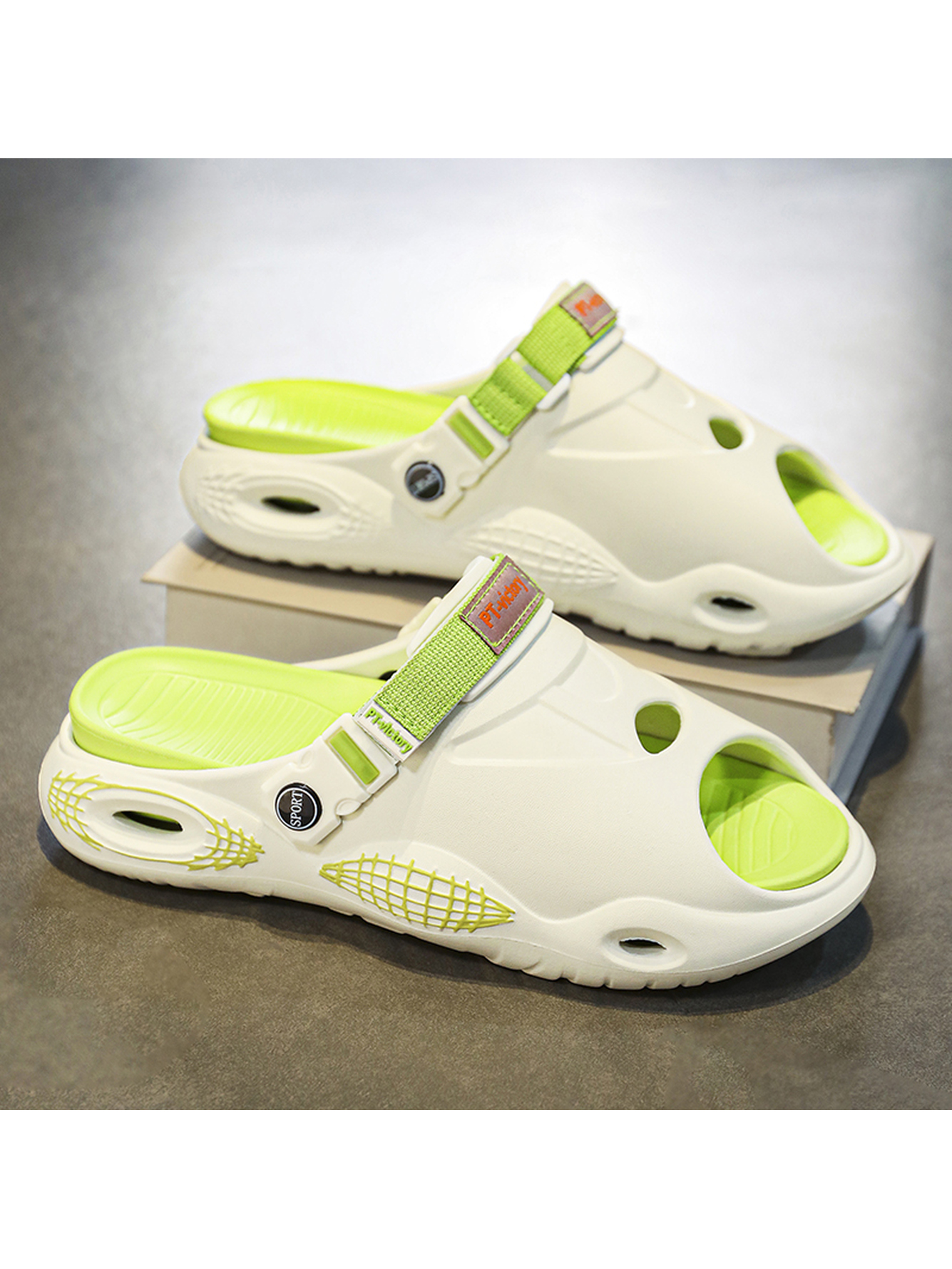 Men White Comfort Slides with Adjustable Strap