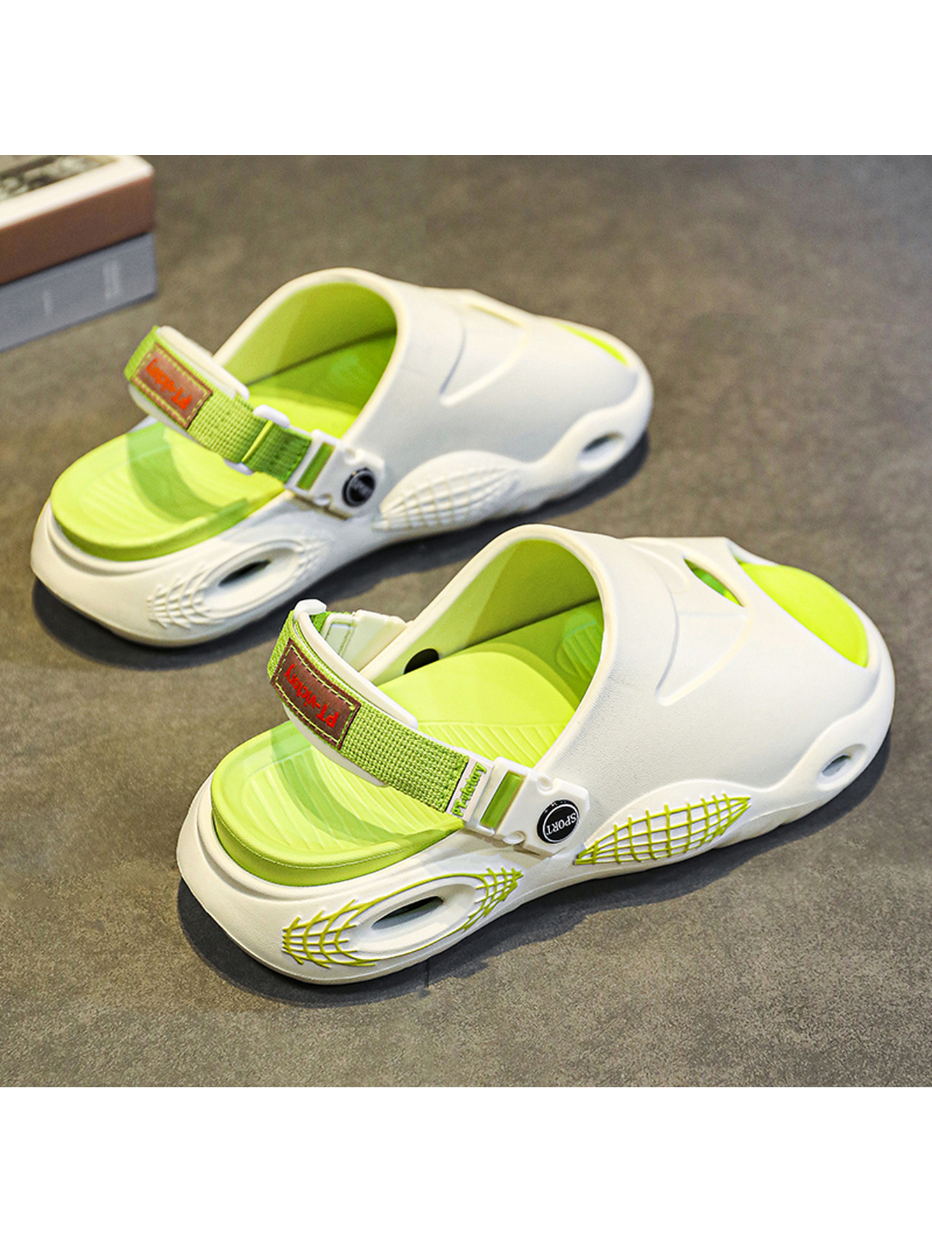 Men White Comfort Slides with Adjustable Strap