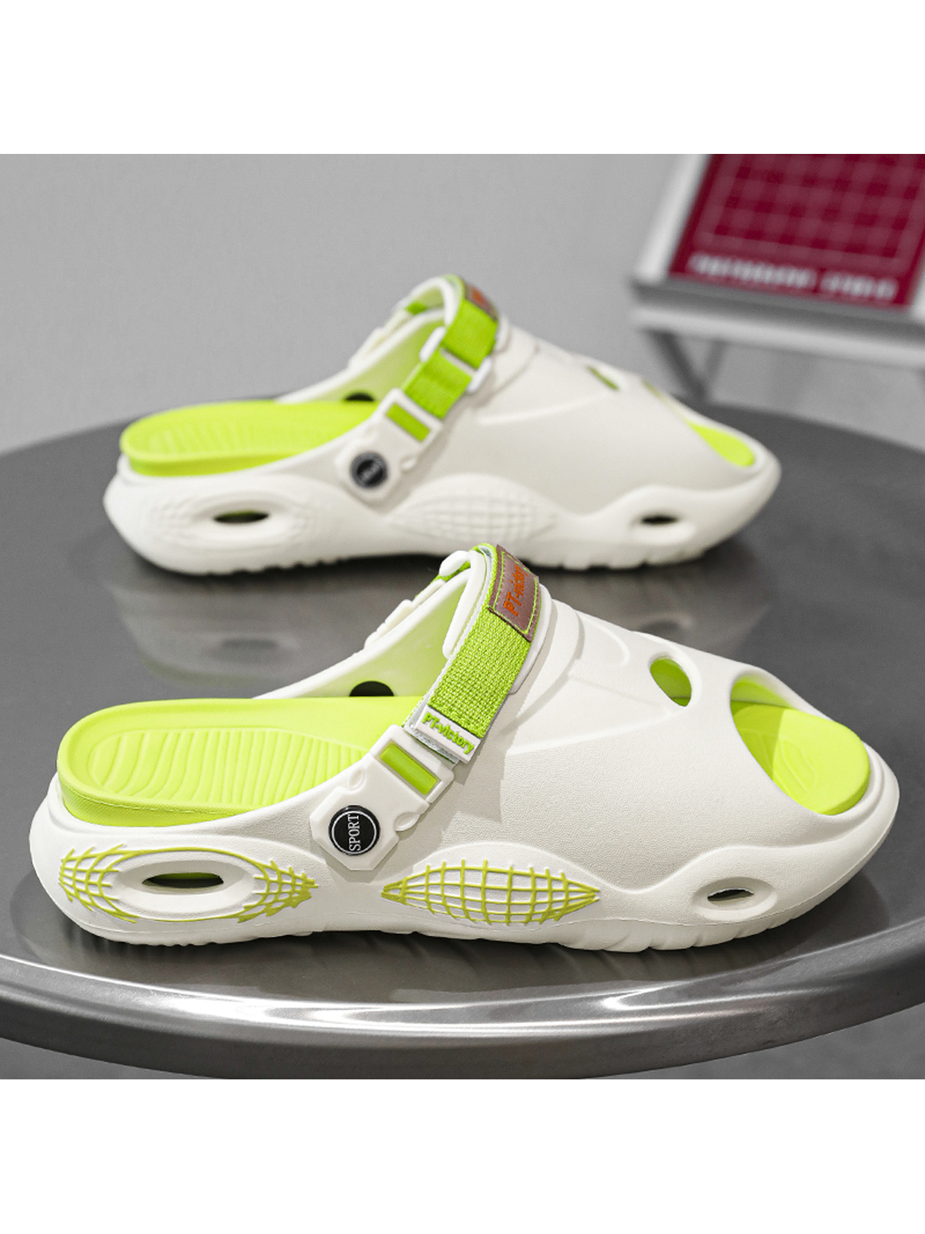 Men White Comfort Slides with Adjustable Strap