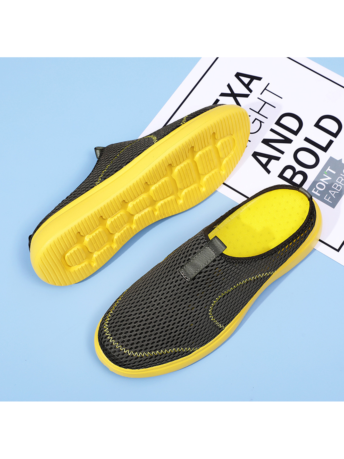 Men Breathable Black Mesh Slip-On Mules