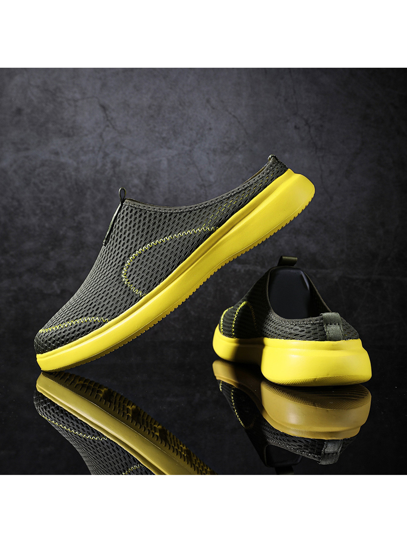 Men Breathable Black Mesh Slip-On Mules
