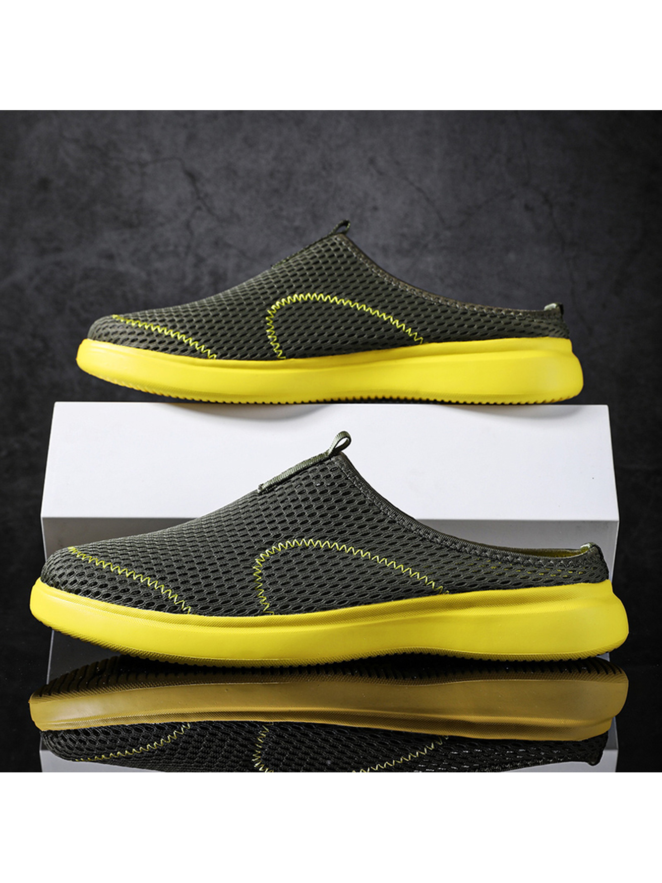 Men Breathable Black Mesh Slip-On Mules