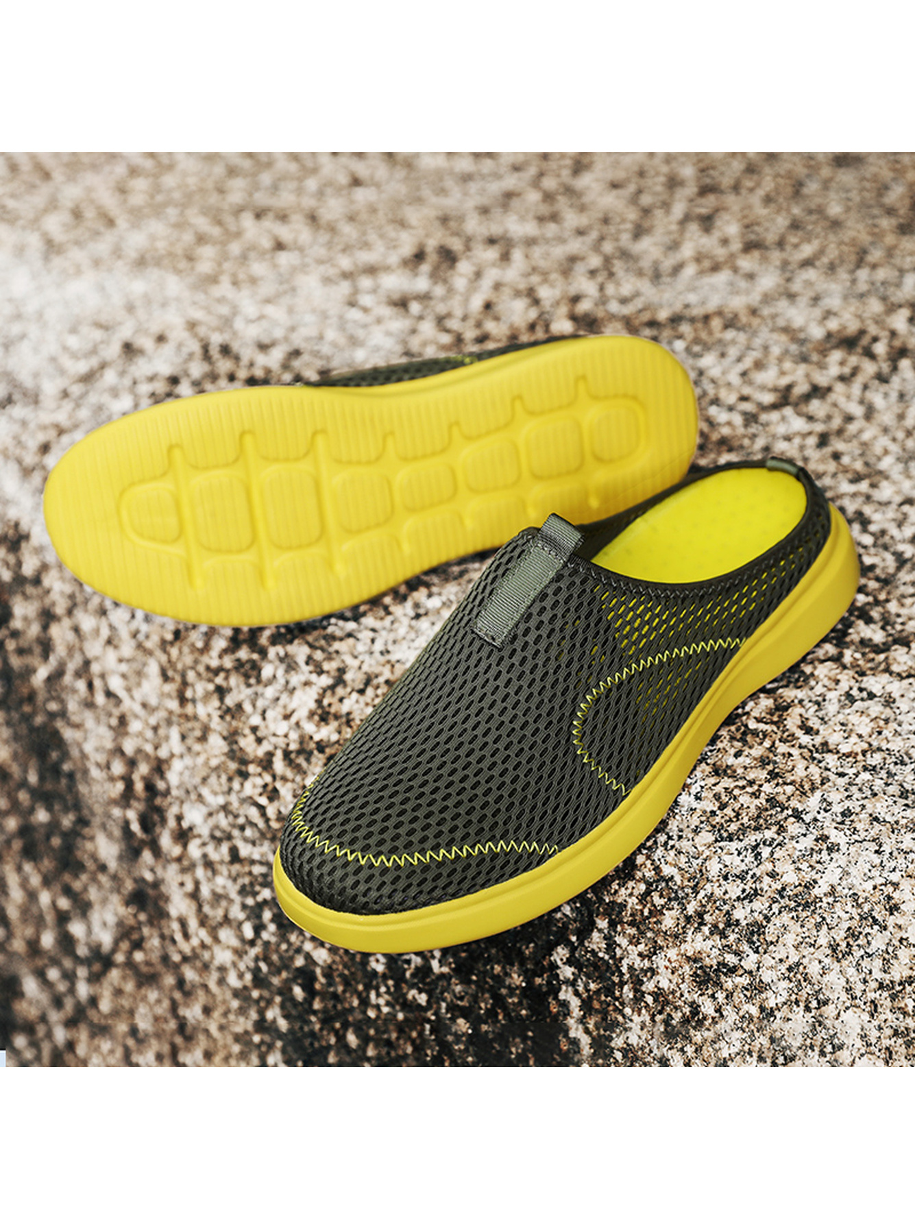 Men Breathable Black Mesh Slip-On Mules