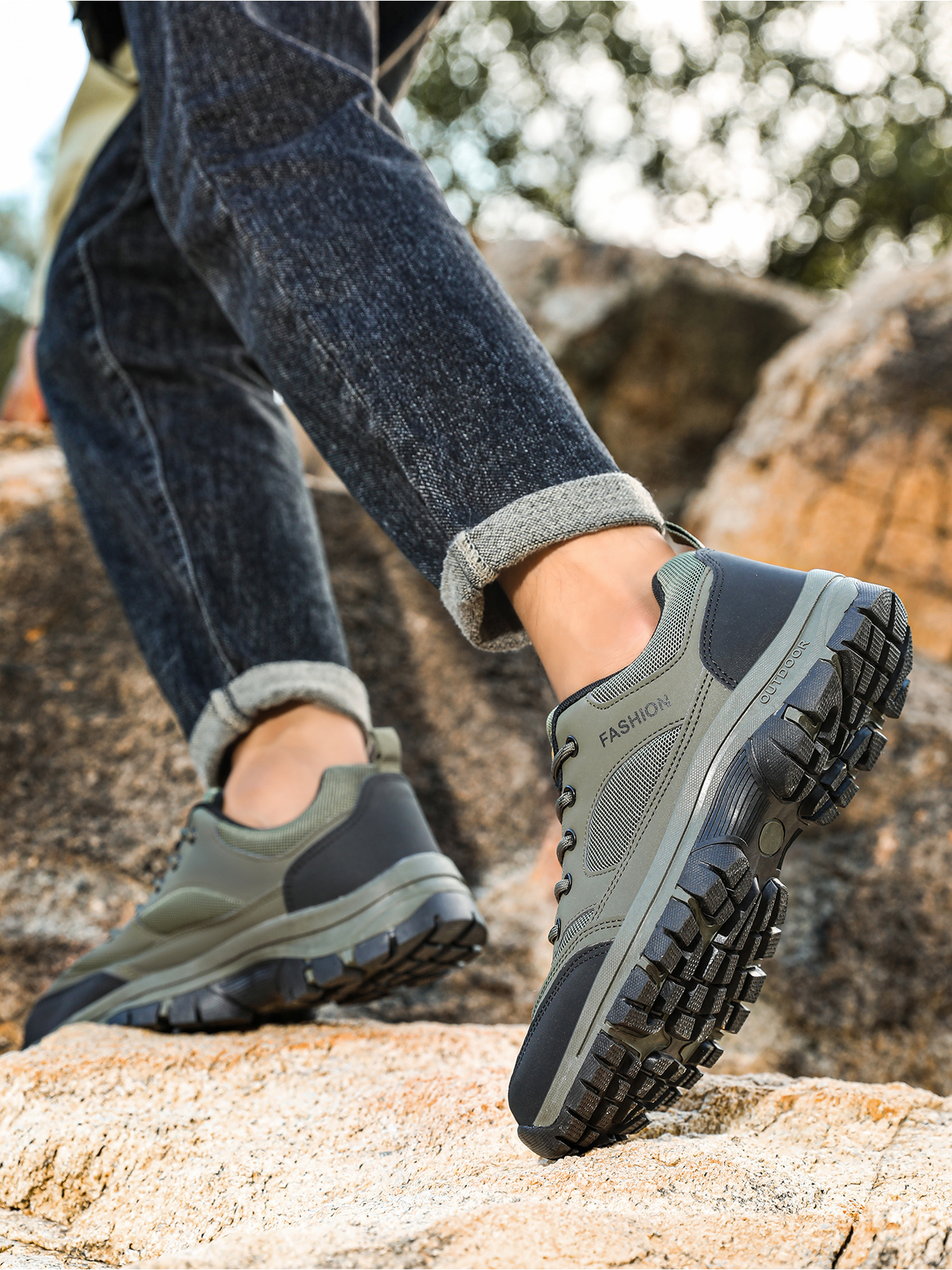 Men Olive Outdoor Sports Sneakers