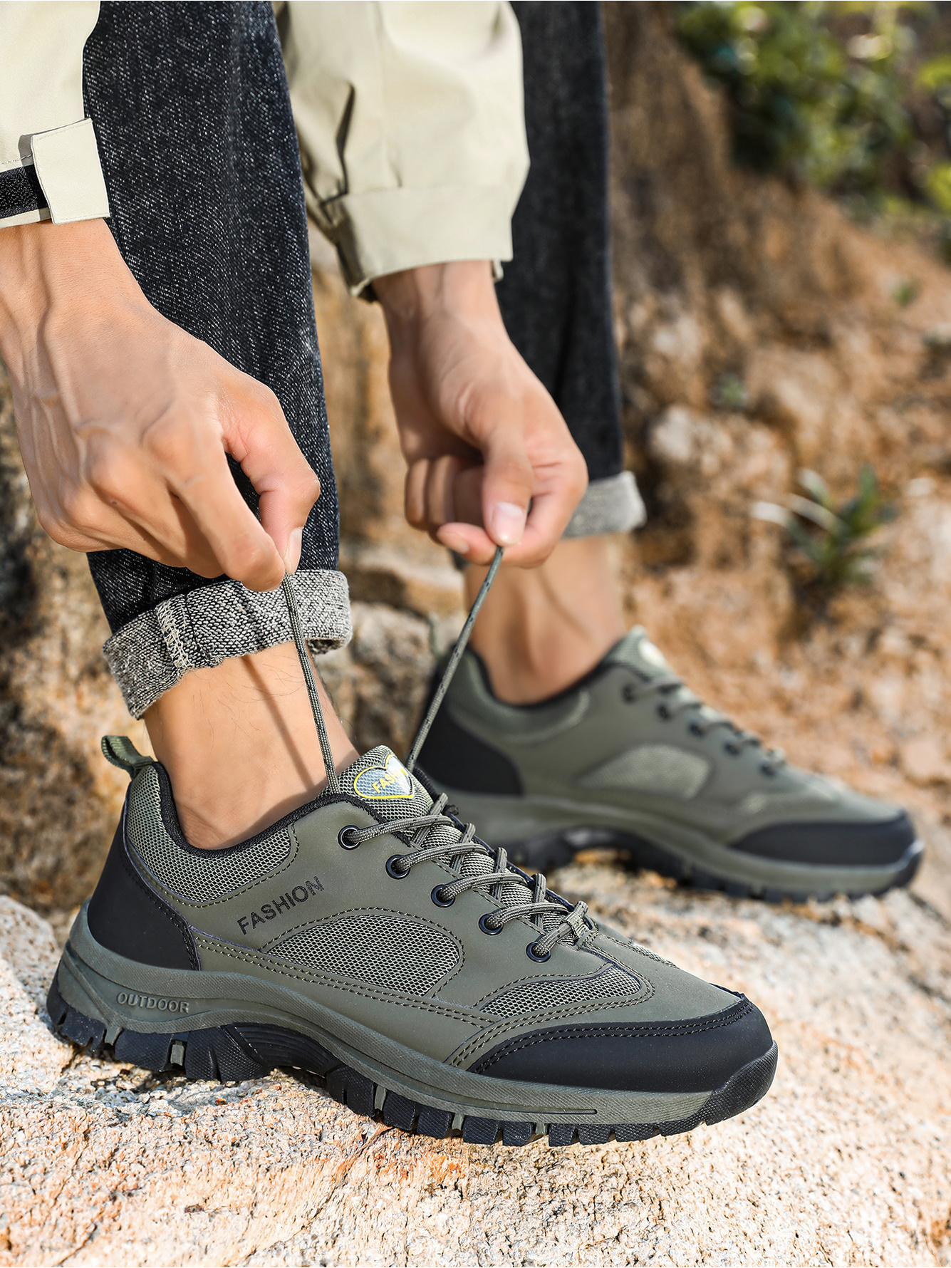 Men Olive Outdoor Sports Sneakers