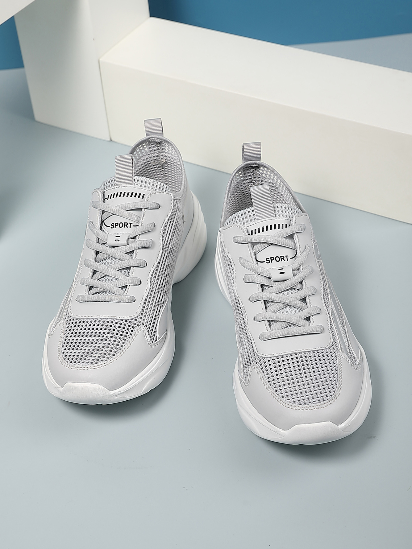 Men Grey Lightweight Mesh Sport Sneakers