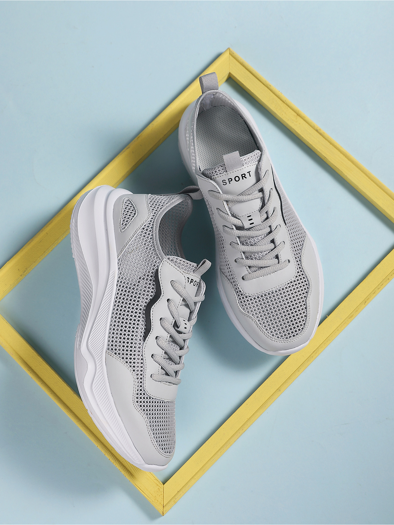 Men Grey Mesh Sport Sneakers