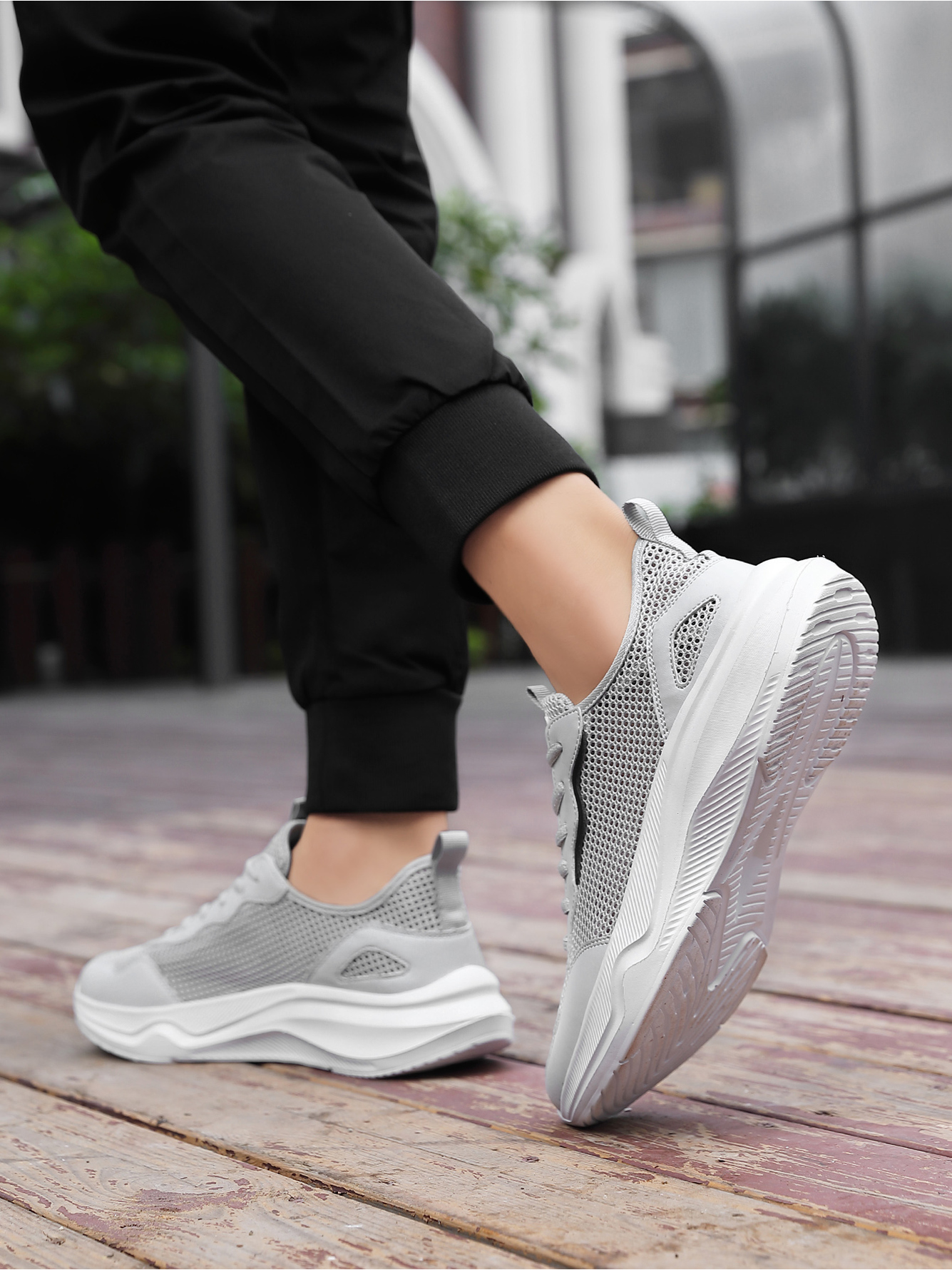Men Grey Mesh Sport Sneakers