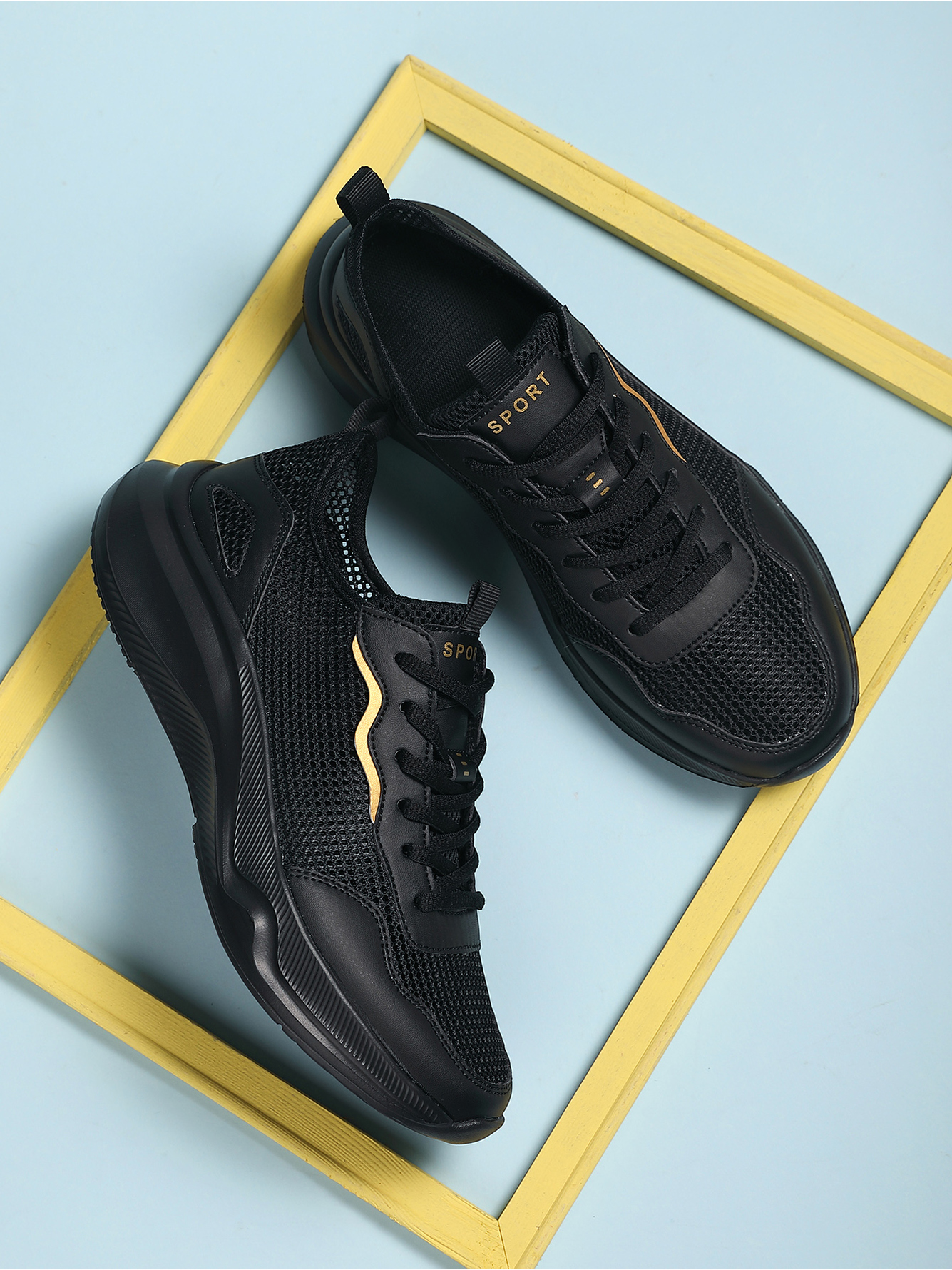 Men Black Mesh Sports Sneakers