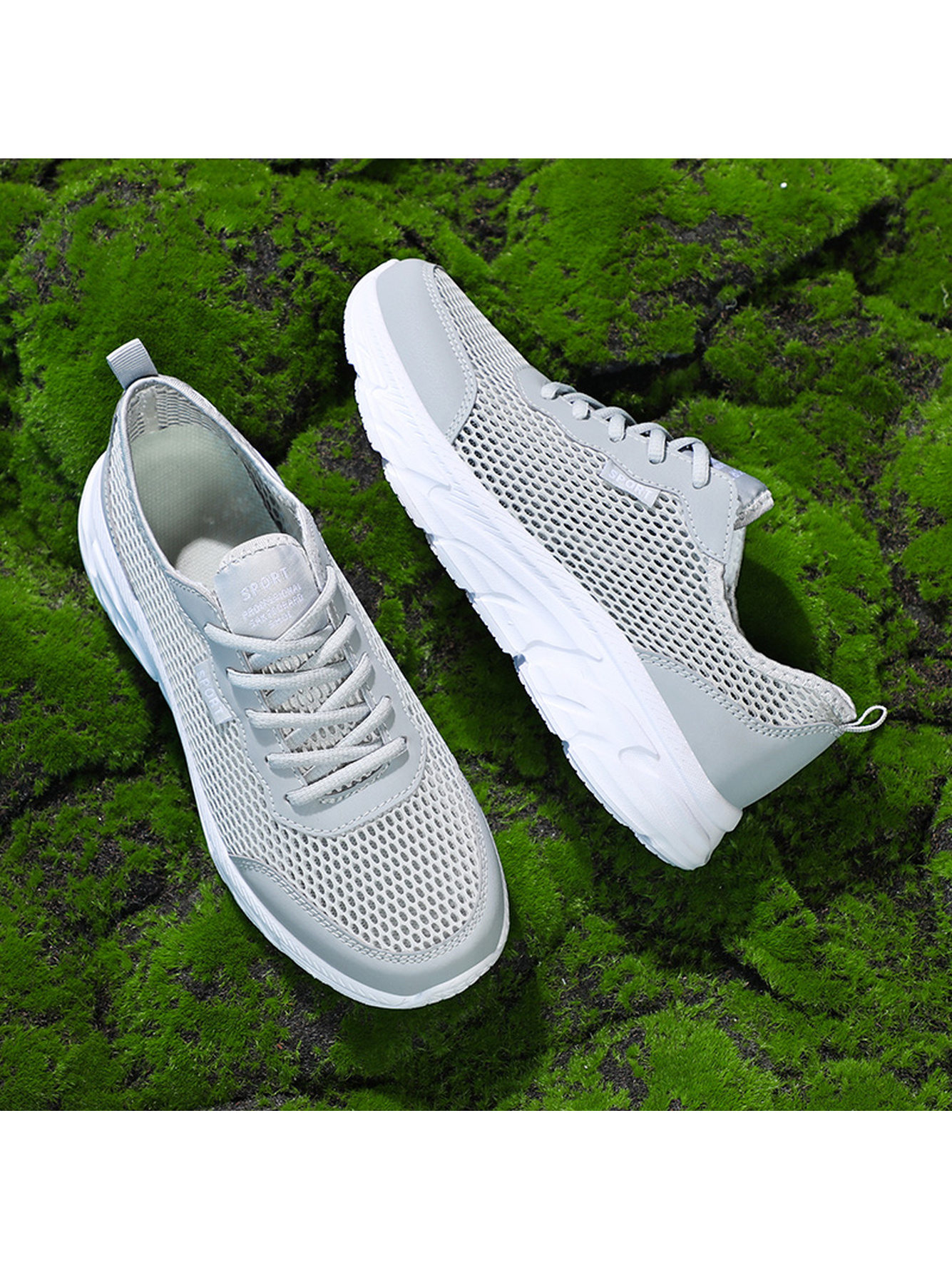 Men Grey Breathable Mesh Sports Sneakers