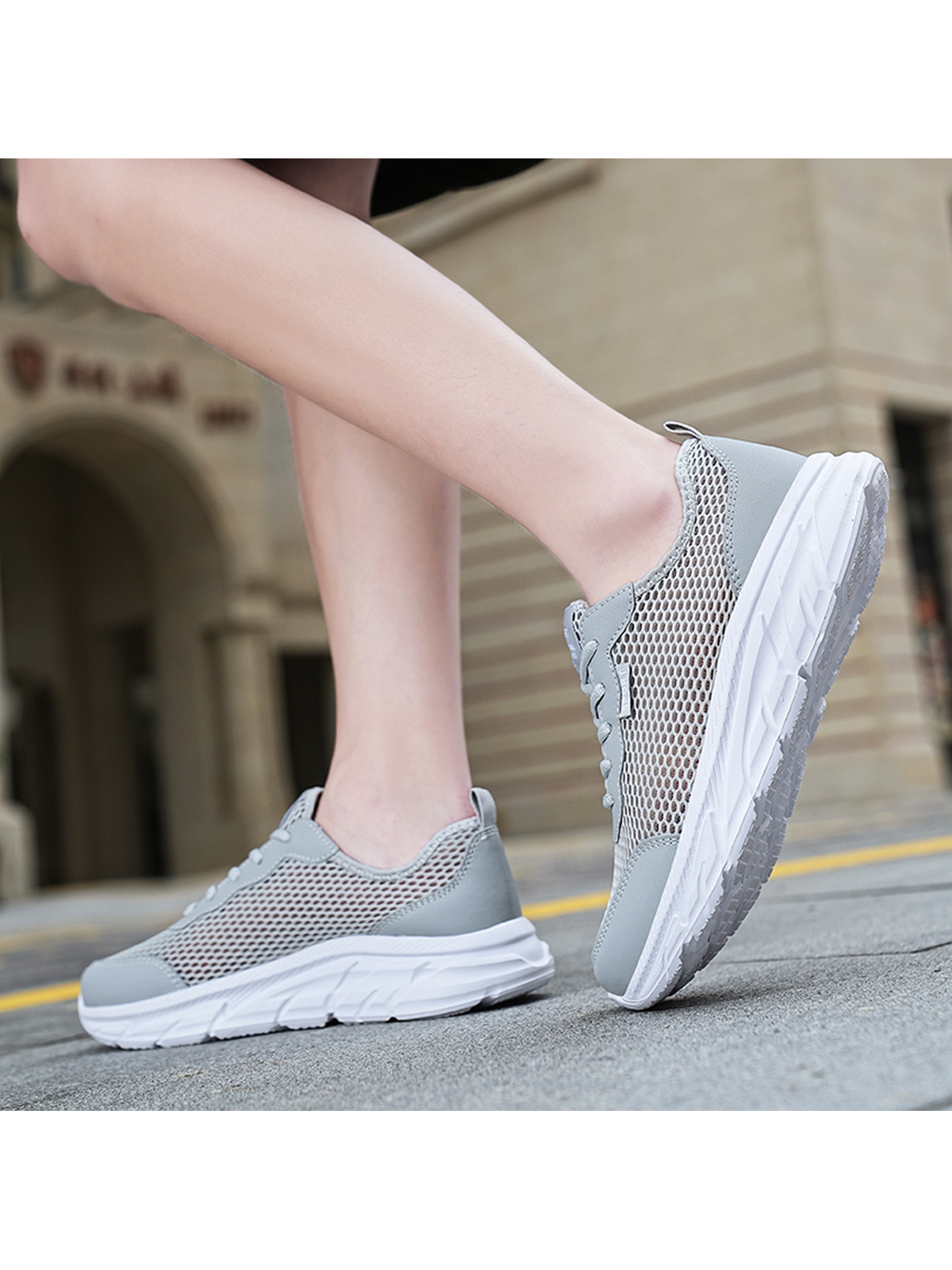 Men Grey Breathable Mesh Sports Sneakers