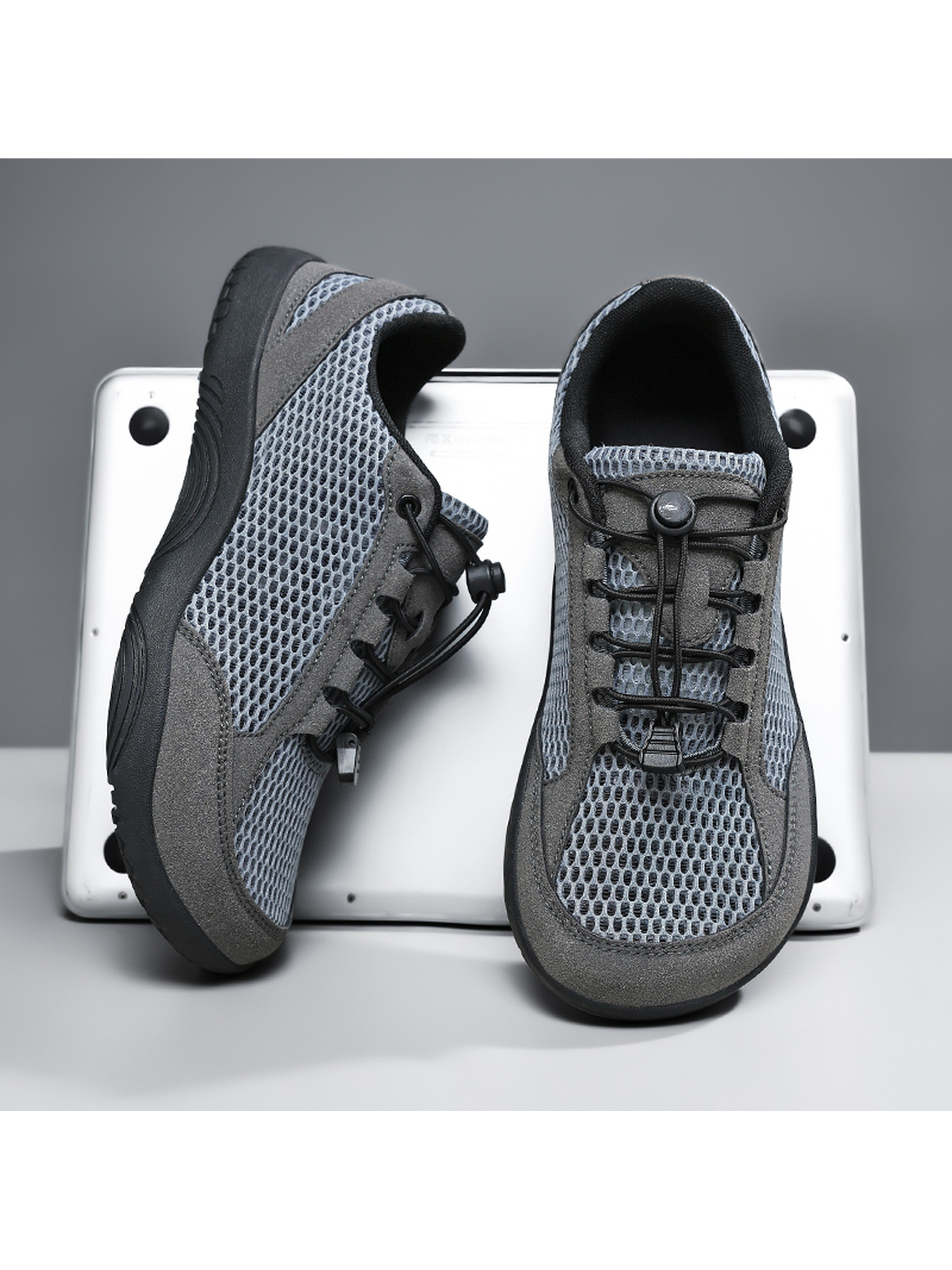Men Charcoal Mesh Sport Sneakers