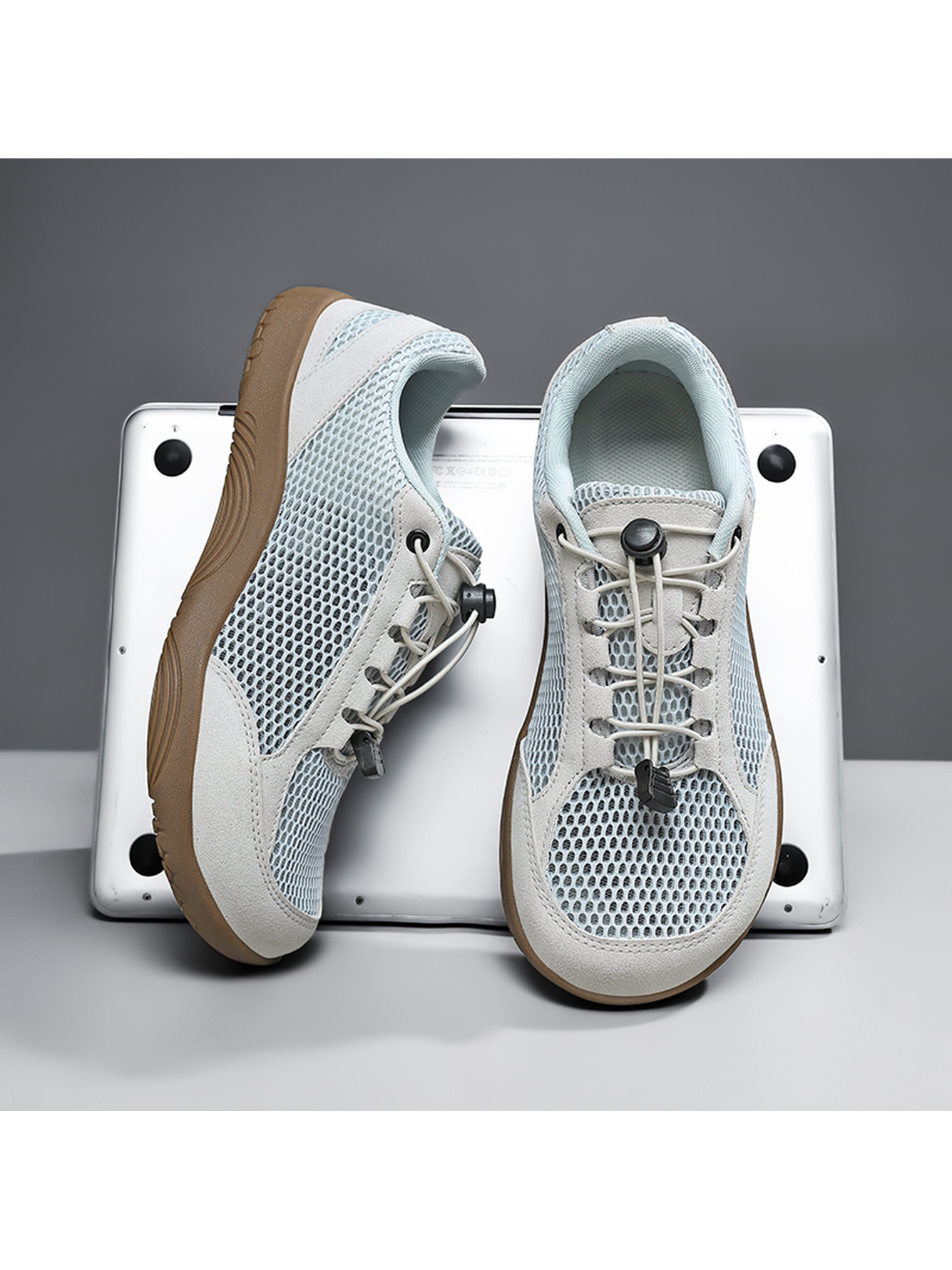 Men Grey Mesh Sports Sneakers