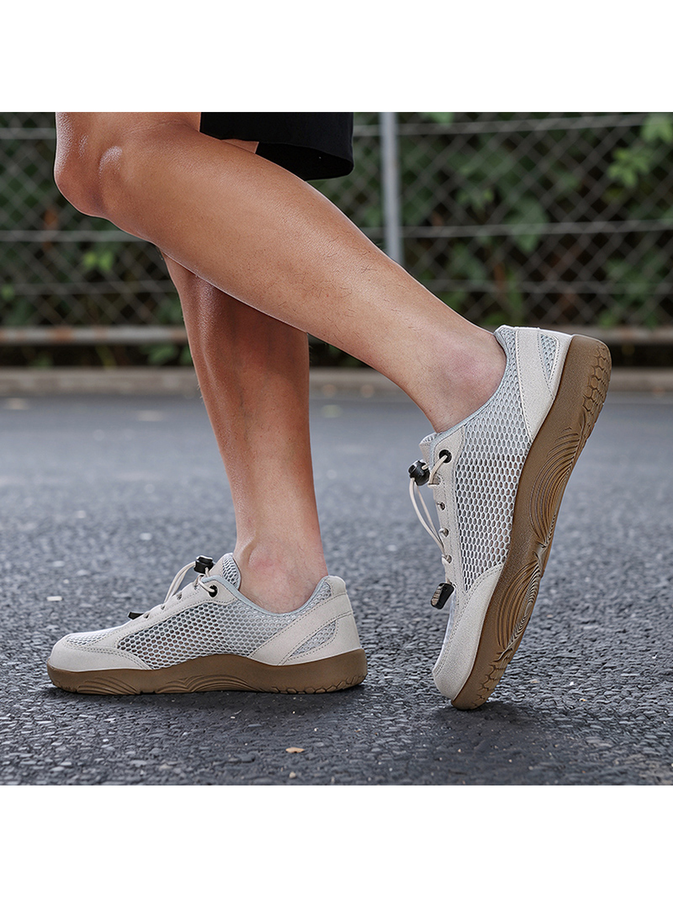 Men Grey Mesh Sports Sneakers