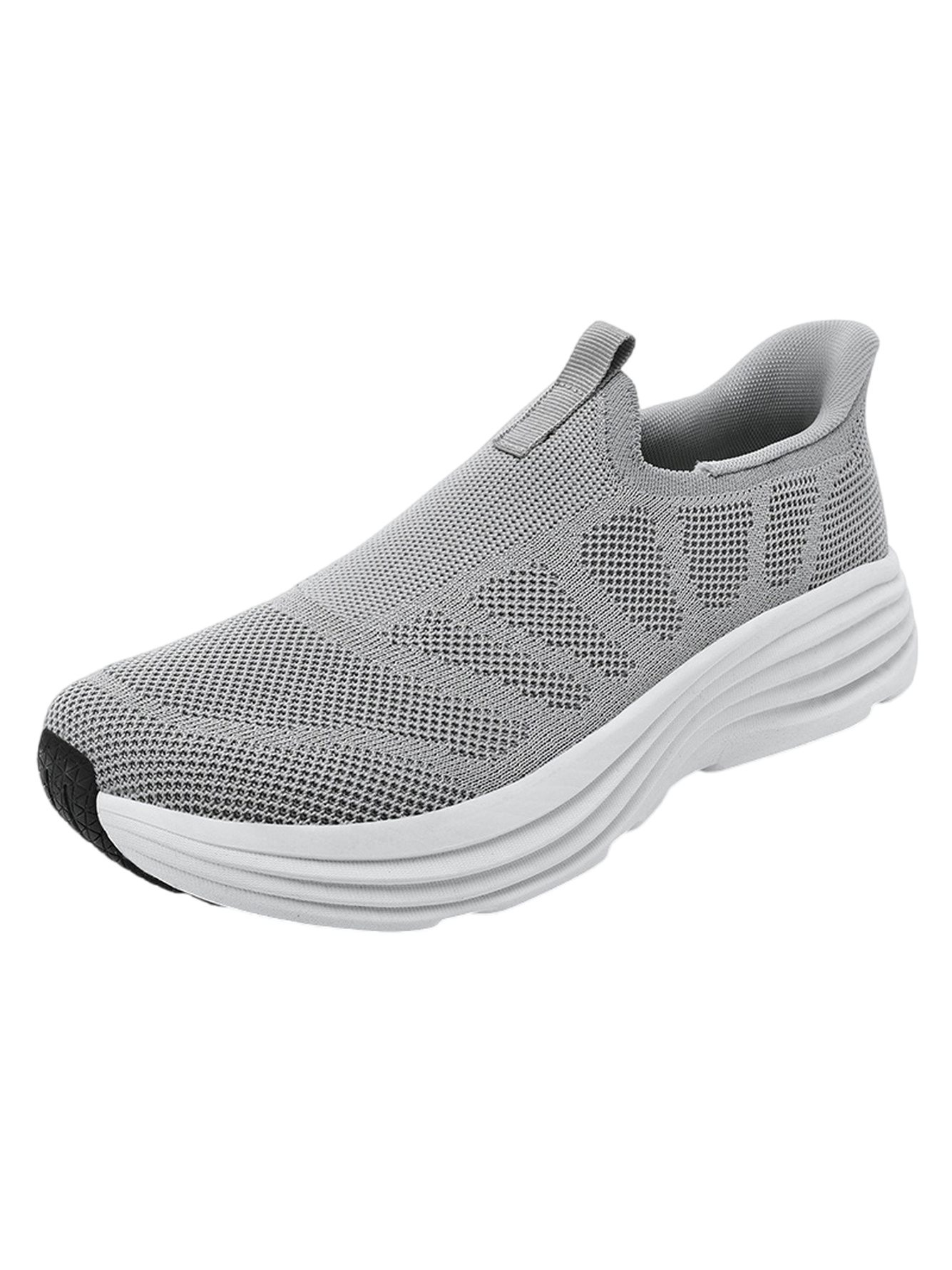Men Grey Slip-On Knit Sports Sneakers