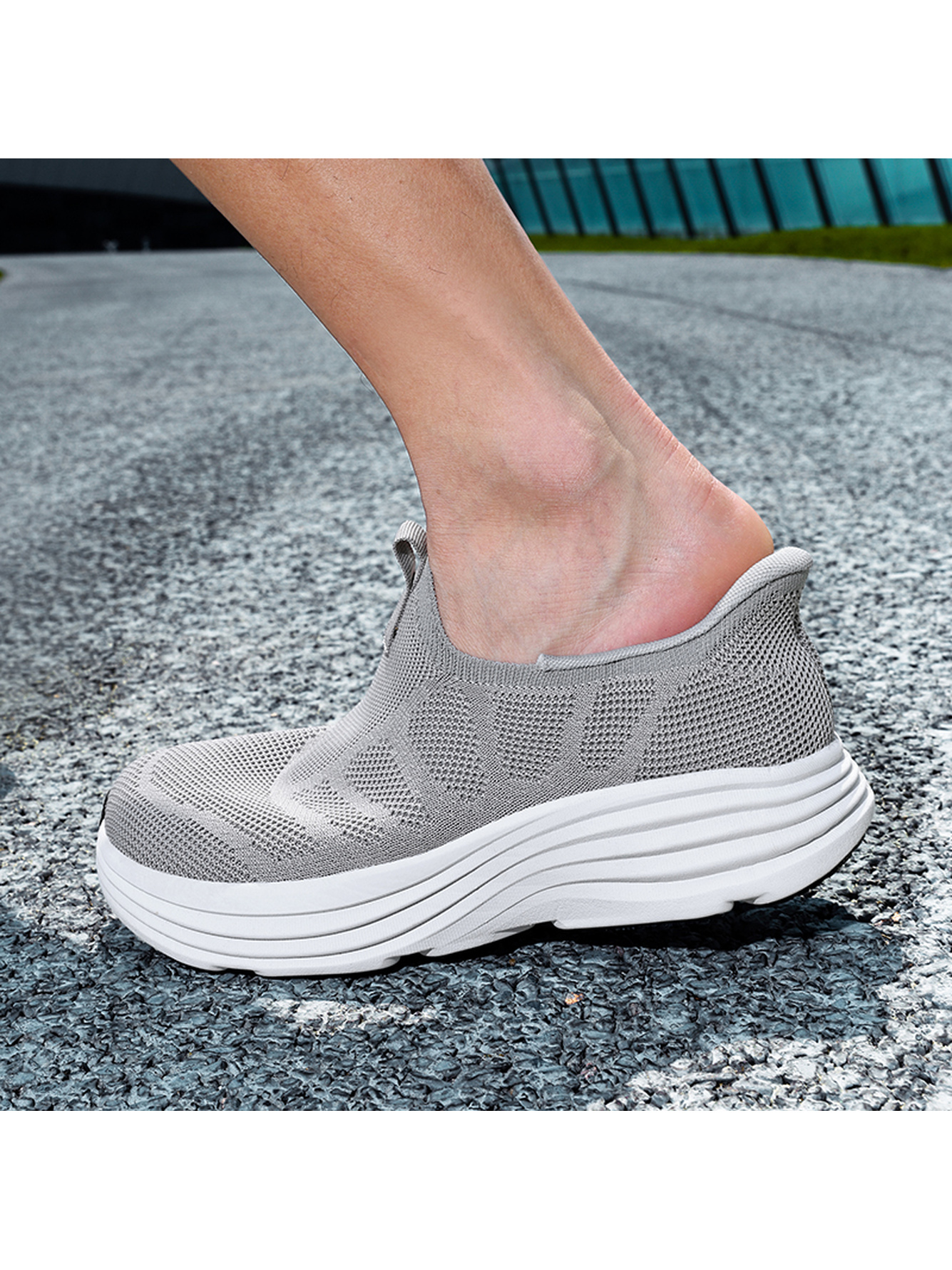 Men Grey Slip-On Knit Sports Sneakers