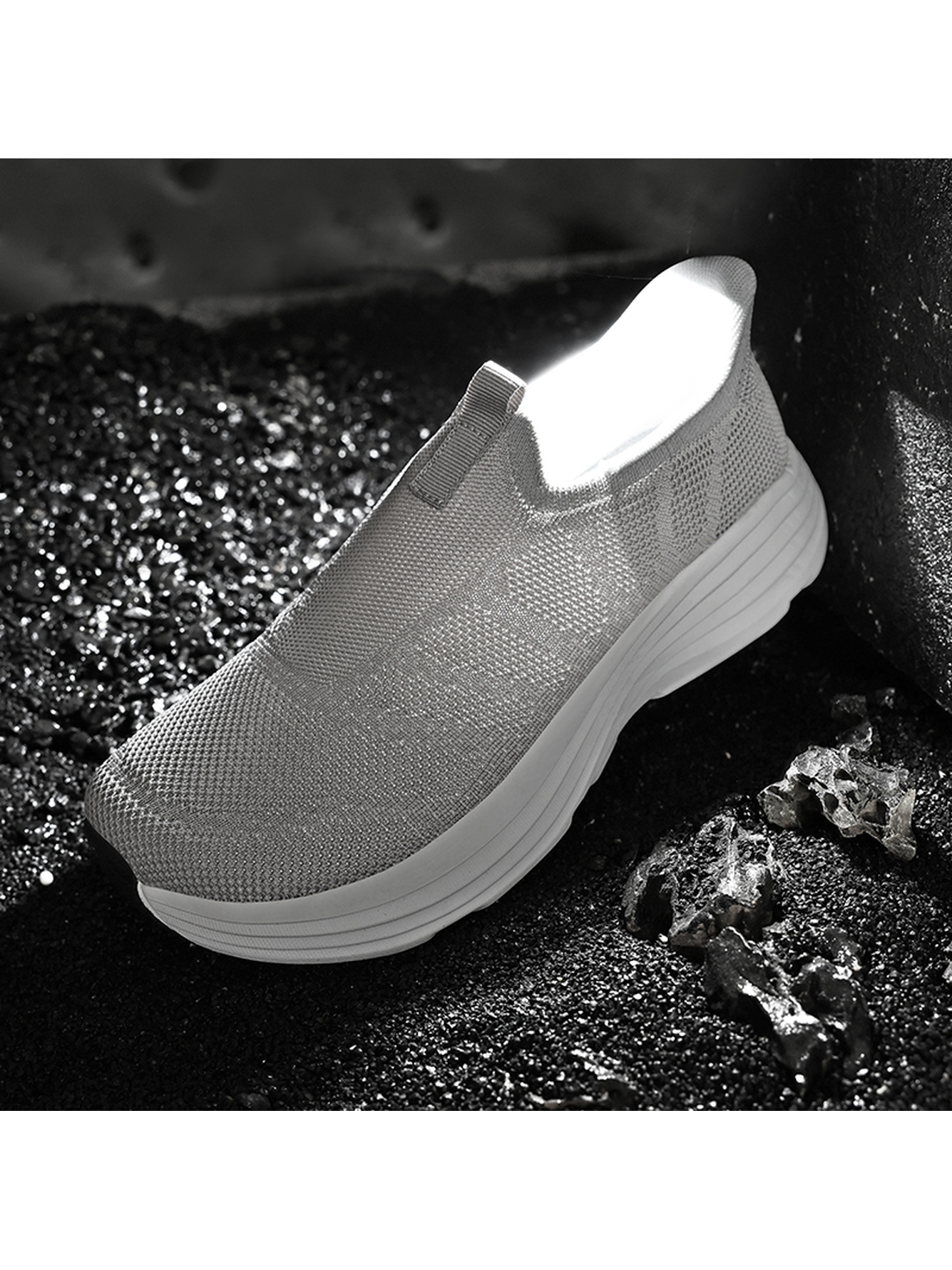 Men Grey Slip-On Knit Sports Sneakers