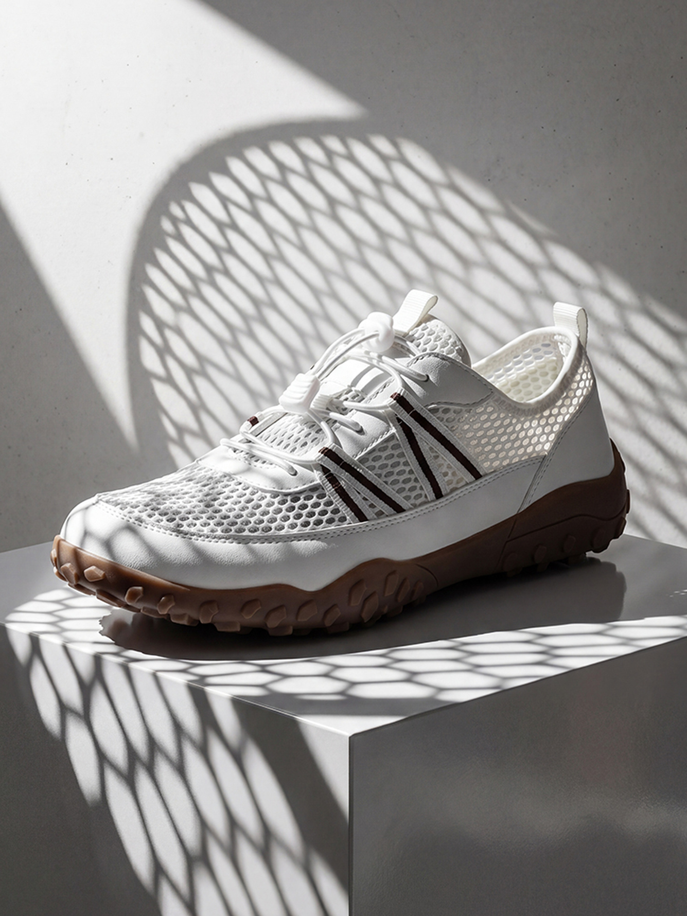 Men Off-White Mesh Sports Sneakers
