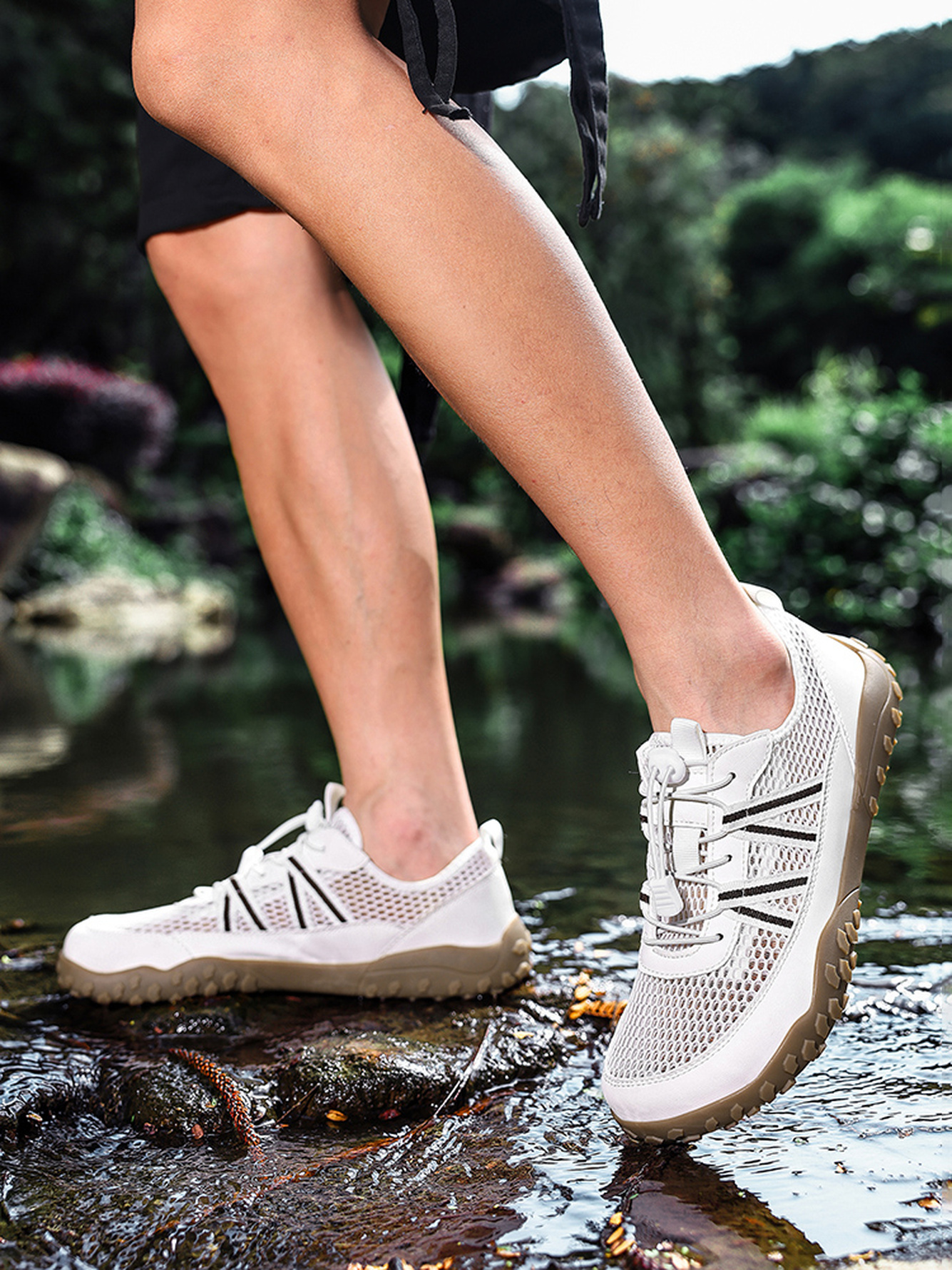 Men Off-White Mesh Sports Sneakers