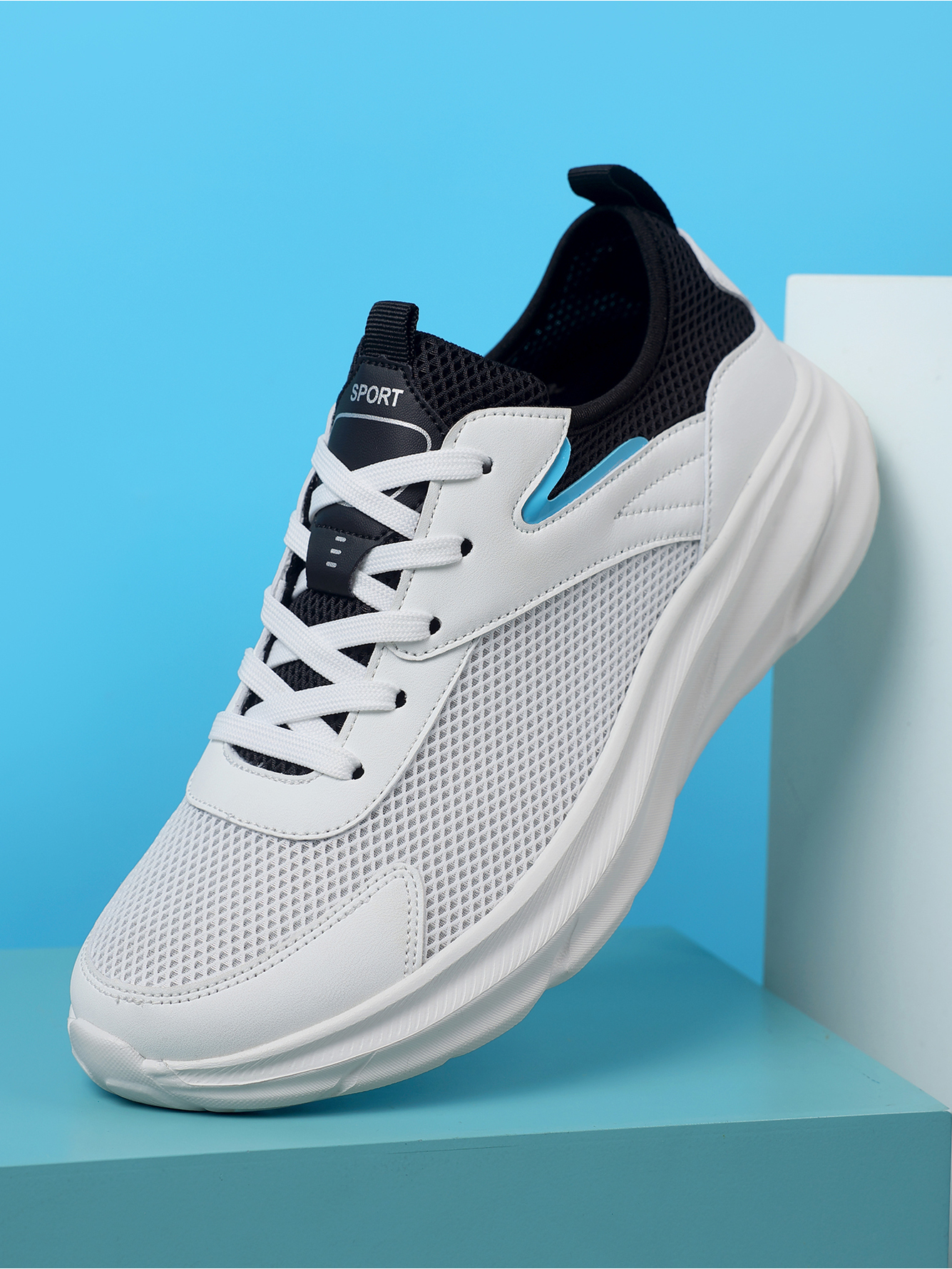 Men White Sporty Mesh Sneakers