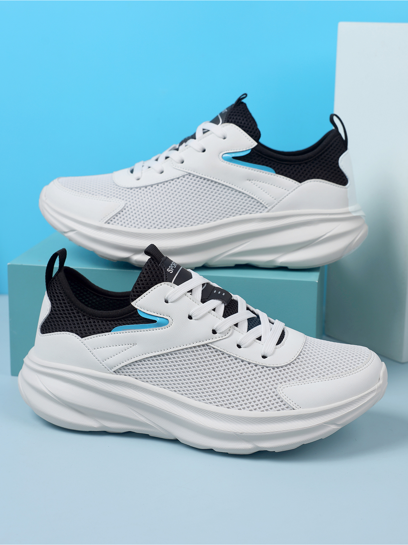 Men White Sporty Mesh Sneakers