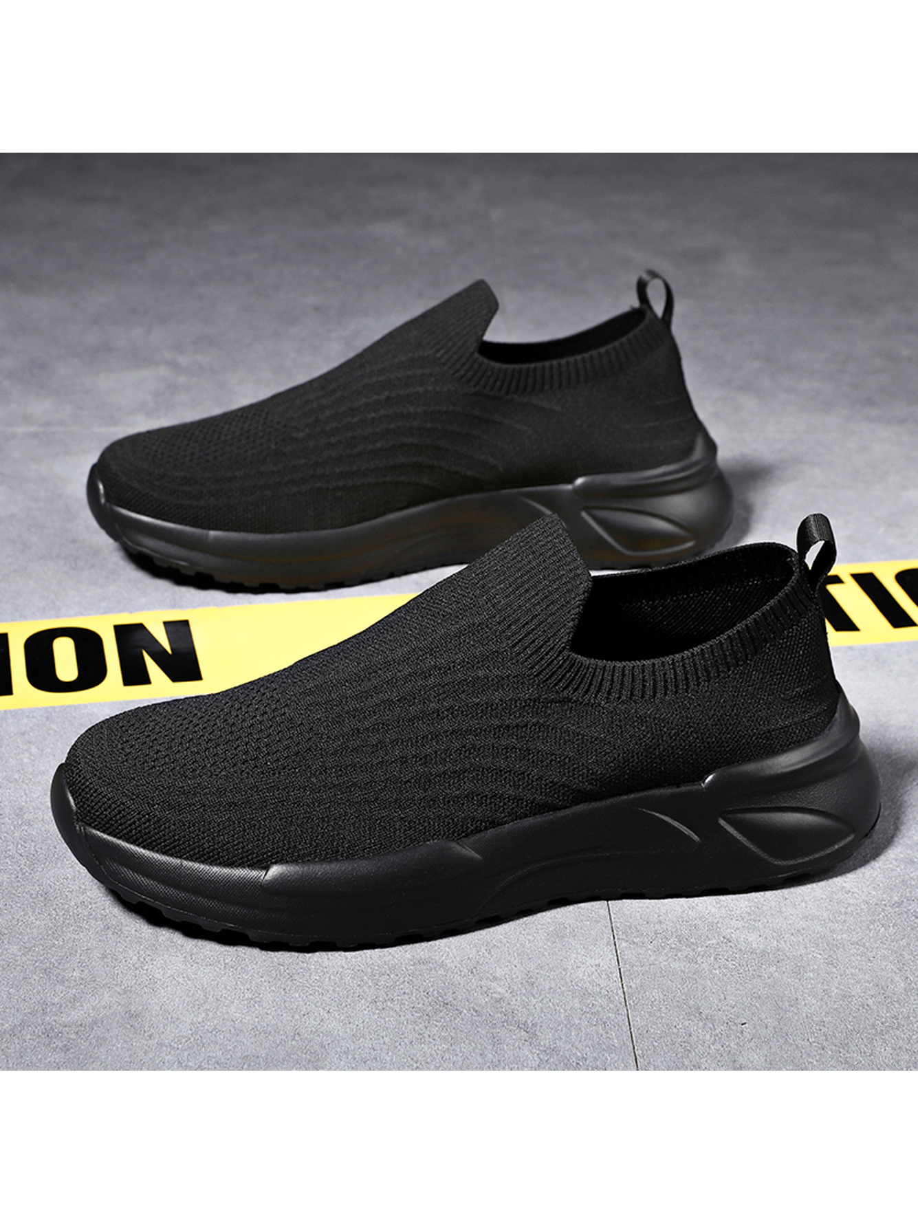 Men Black Slip-On Sports Sneakers