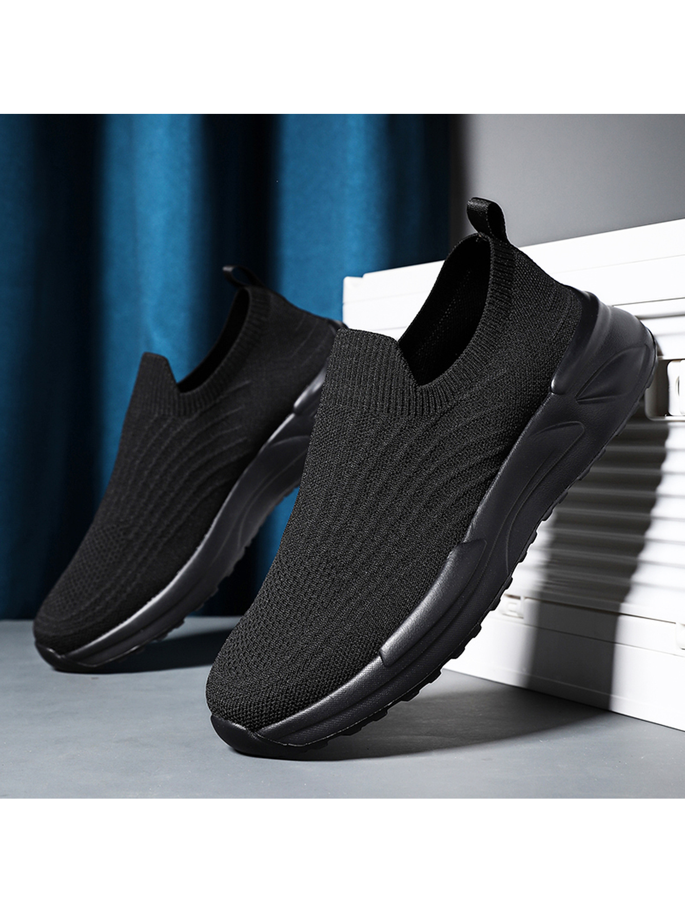 Men Black Slip-On Sports Sneakers