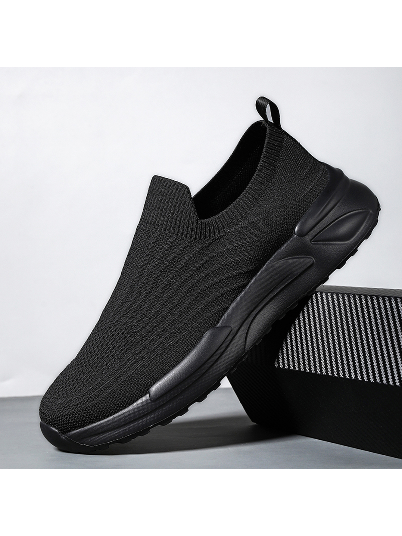 Men Black Slip-On Sports Sneakers