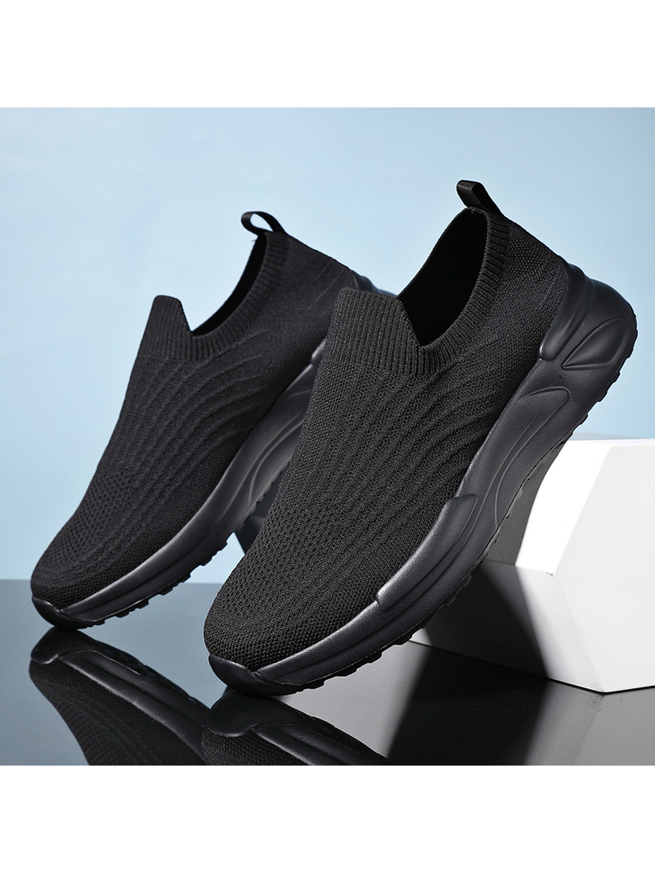 Men Black Slip-On Sports Sneakers