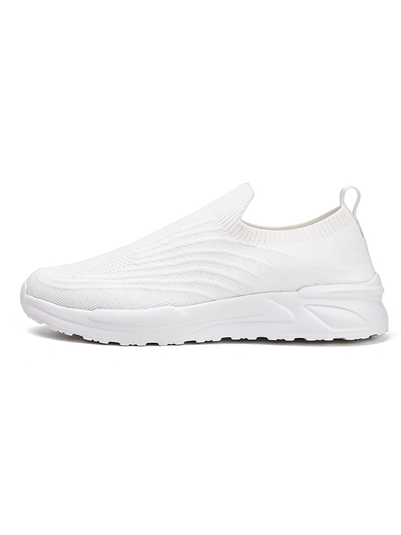 Men White Slip-On Knit Sneakers