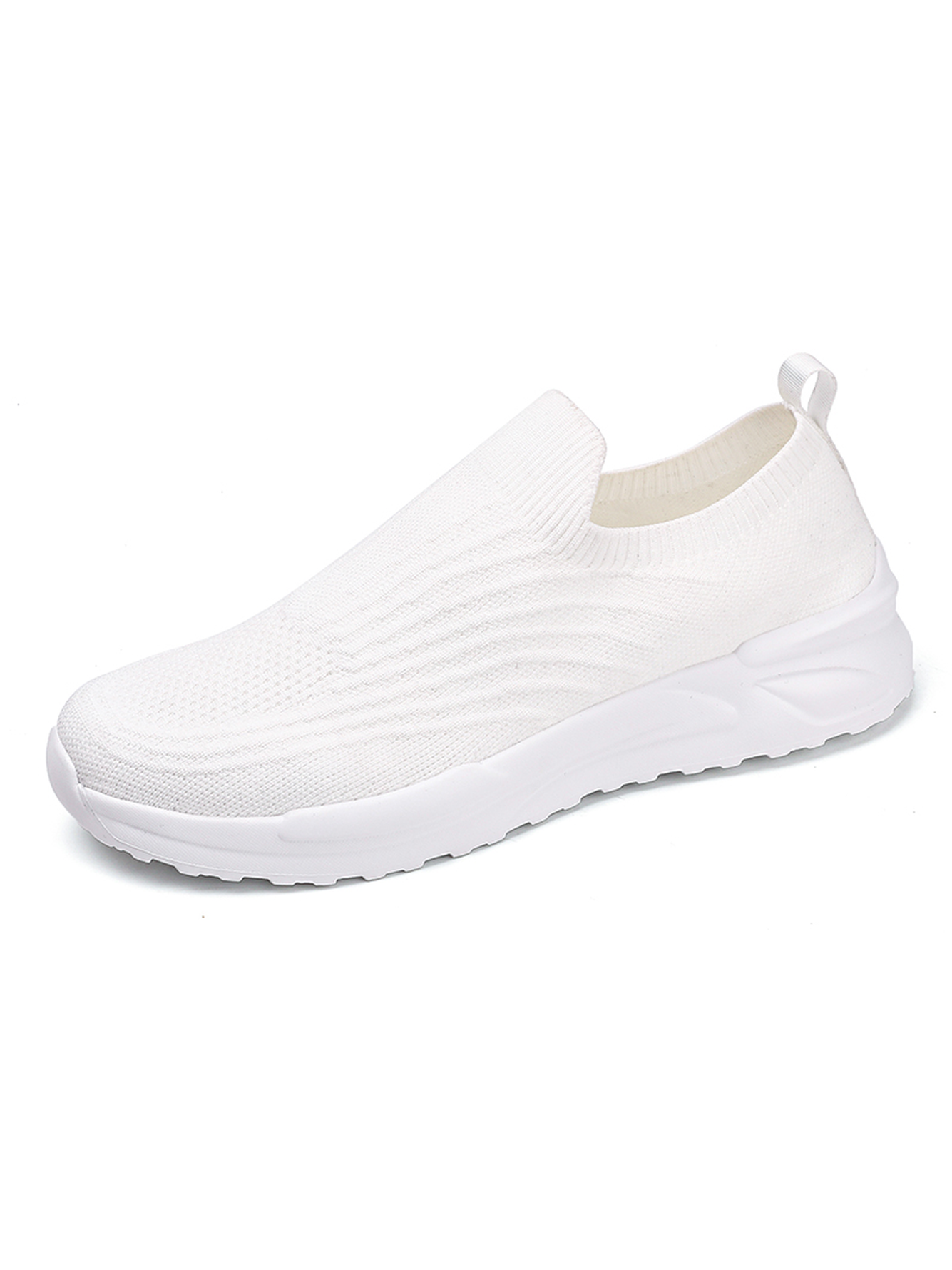 Men White Slip-On Knit Sneakers