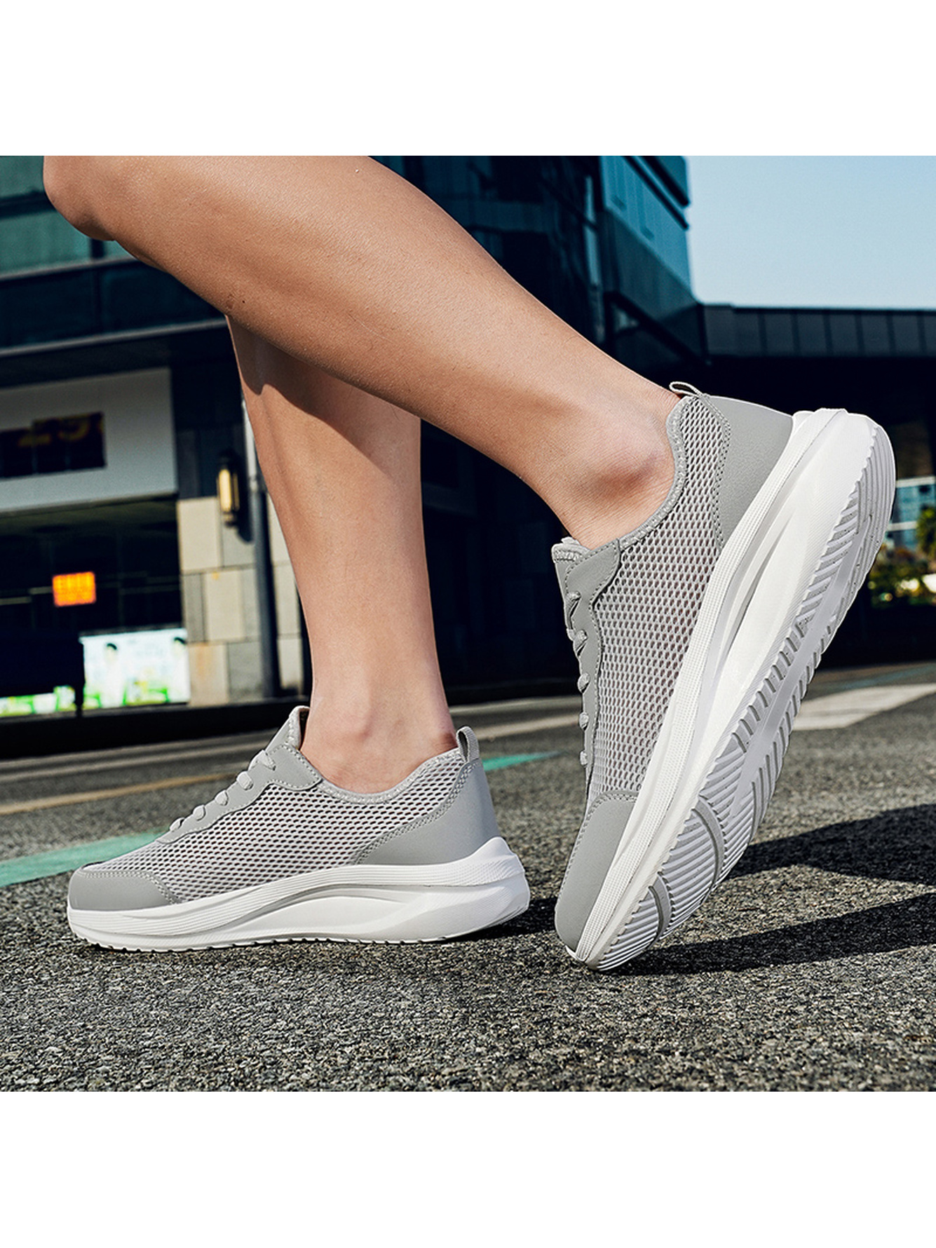 Men Grey Breathable Mesh Sports Sneakers