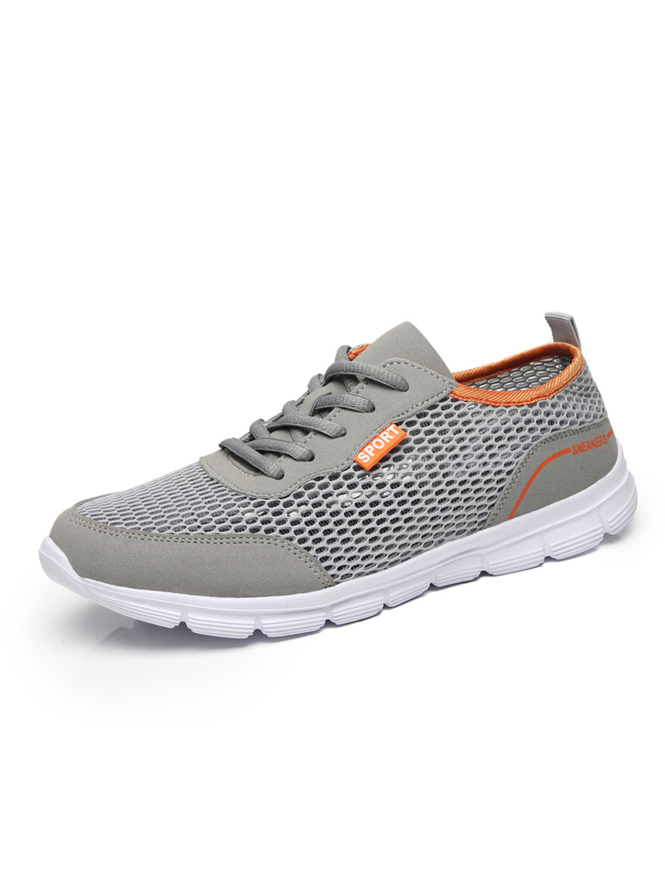 Men Grey Mesh Lightweight Sport Sneakers