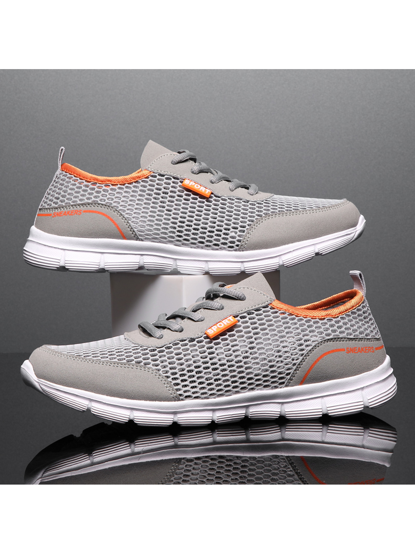 Men Grey Mesh Lightweight Sport Sneakers