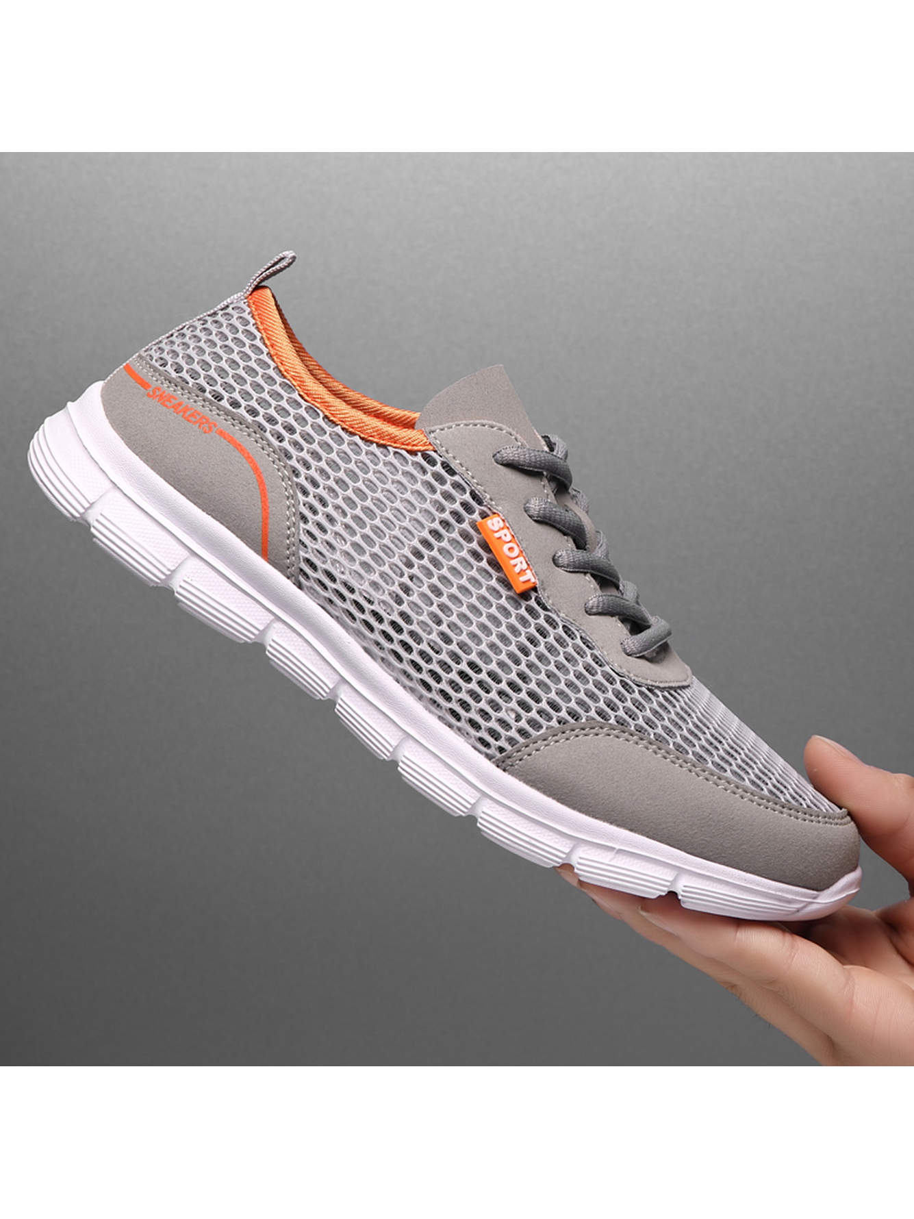 Men Grey Mesh Lightweight Sport Sneakers