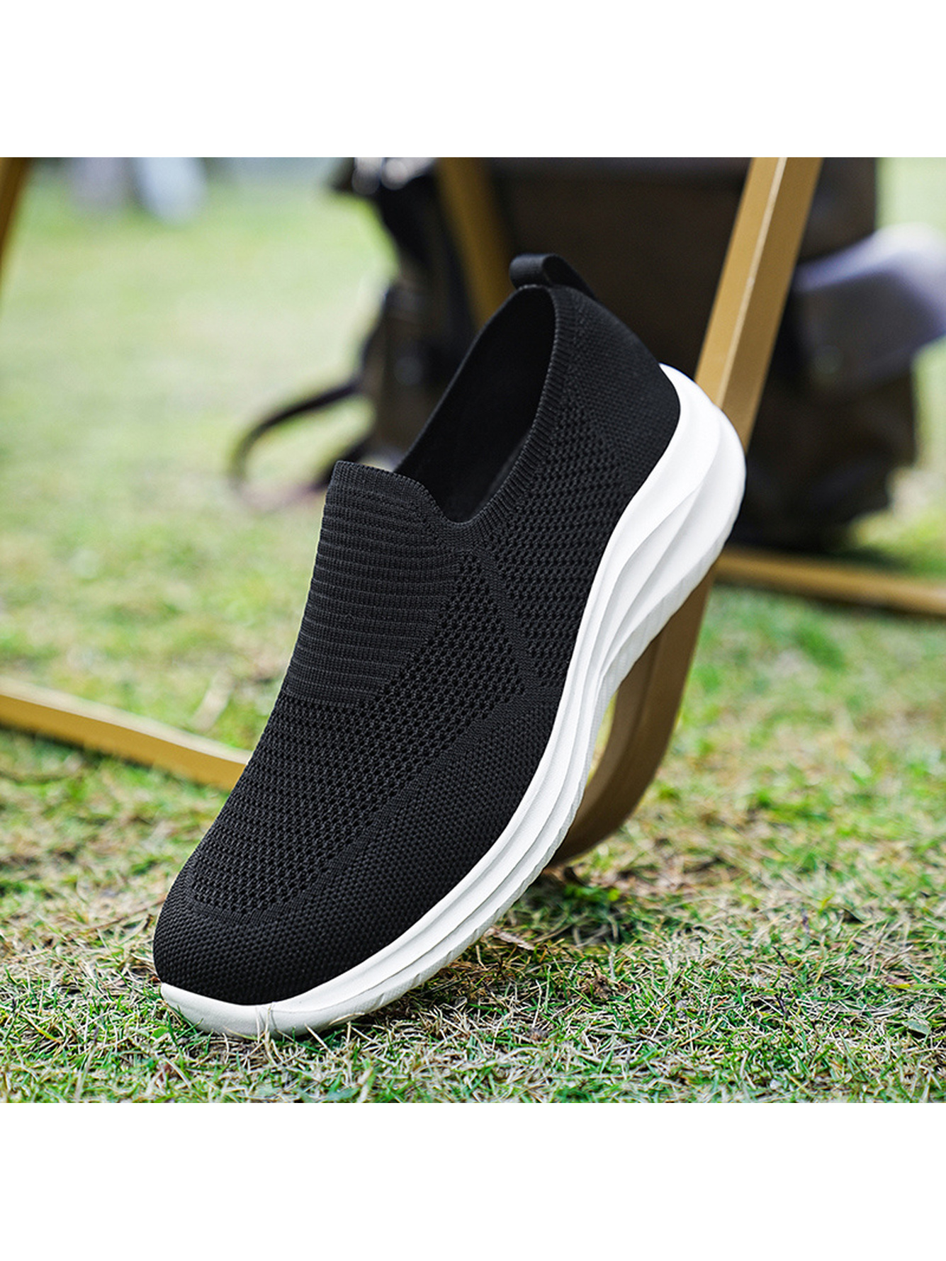 Men Black Slip-On Sports Sneakers