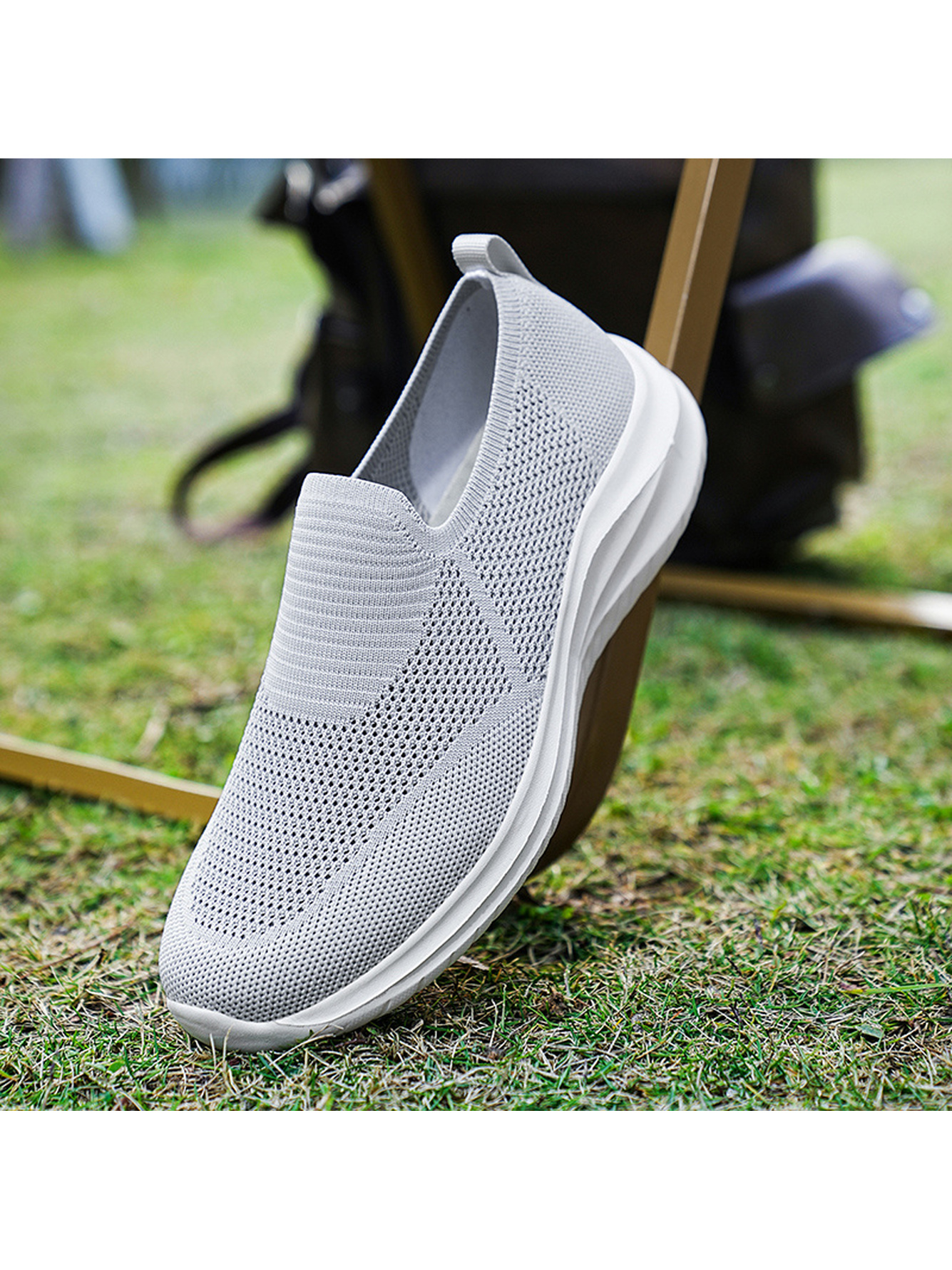 Grey Lightweight Mesh Slip-On Sneakers