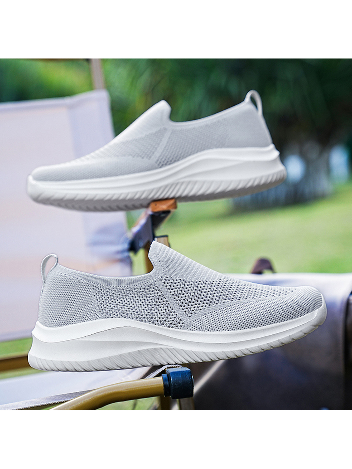 Grey Lightweight Mesh Slip-On Sneakers