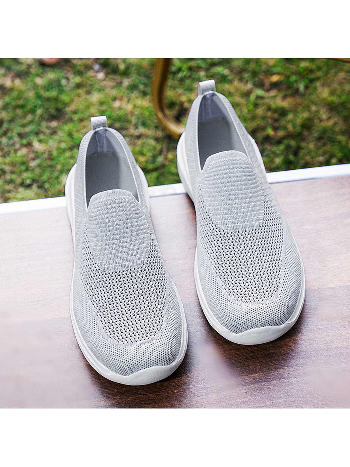 Grey Lightweight Mesh Slip-On Sneakers