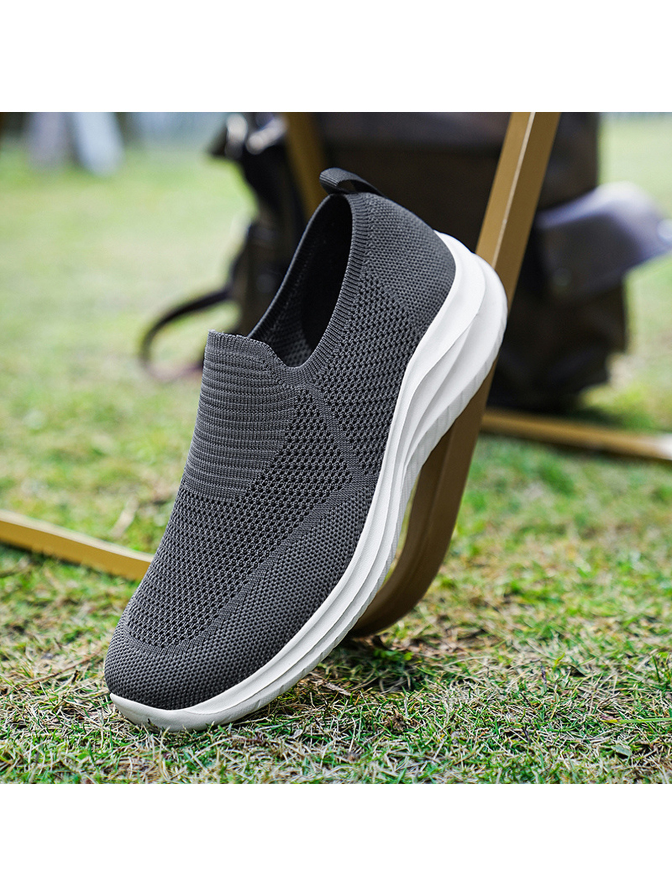 Men Charcoal Knit Sports Sneakers