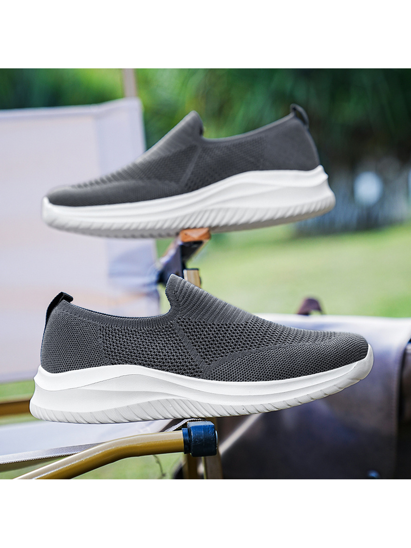 Men Charcoal Knit Sports Sneakers