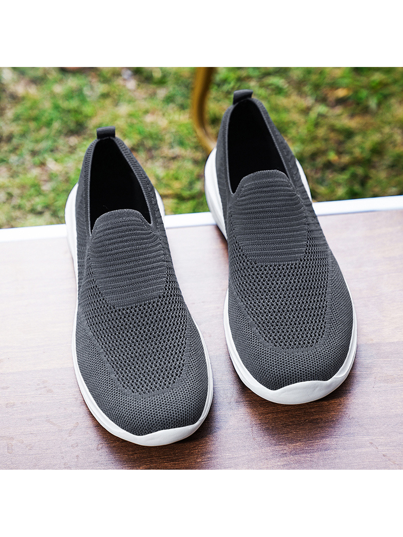 Men Charcoal Knit Sports Sneakers