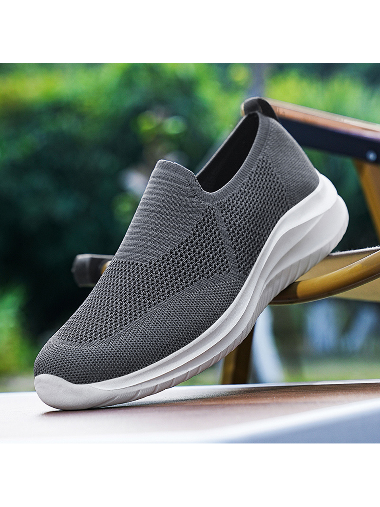 Men Charcoal Knit Sports Sneakers