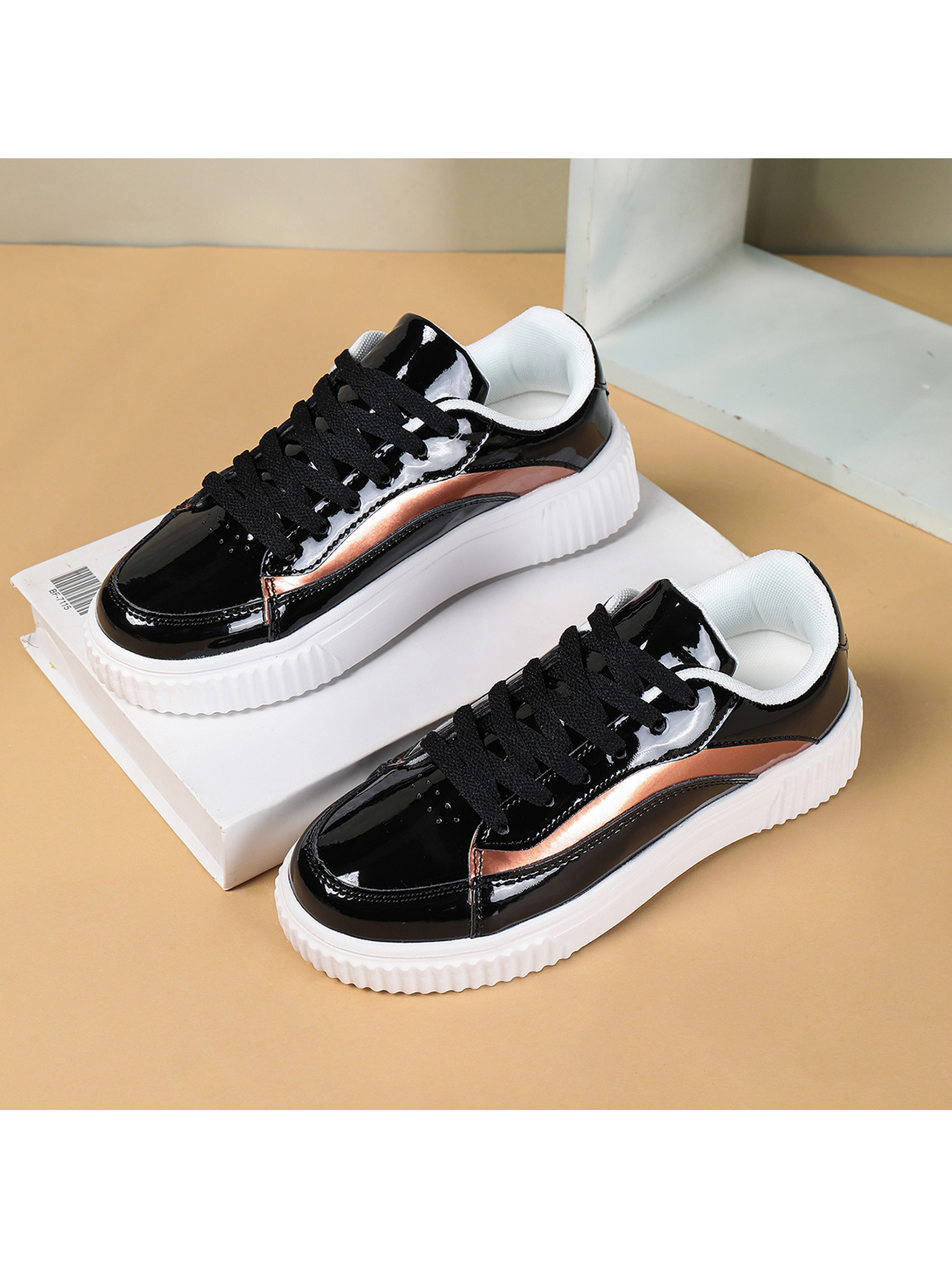 Men Black Patent Leather Sports Sneakers